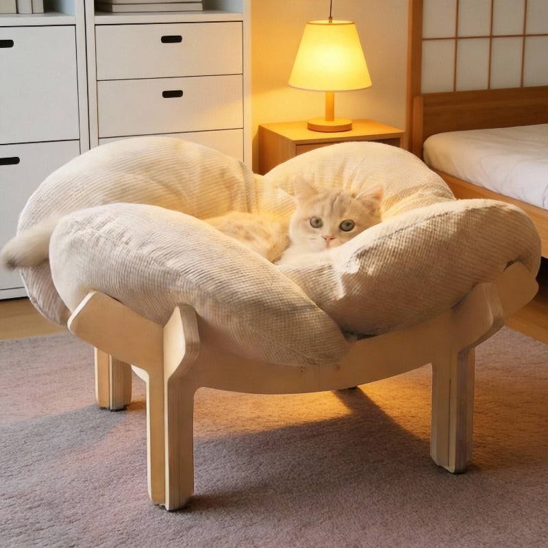With Soft Cushion Three-Color Wooden High Leg Cat Bed - Comfortable Pet Sofa, Ideal for Cats And Small Dogs, Includes Hardware Tools, Solid Wood Frame with Soft Cushion, Durable And Stylish