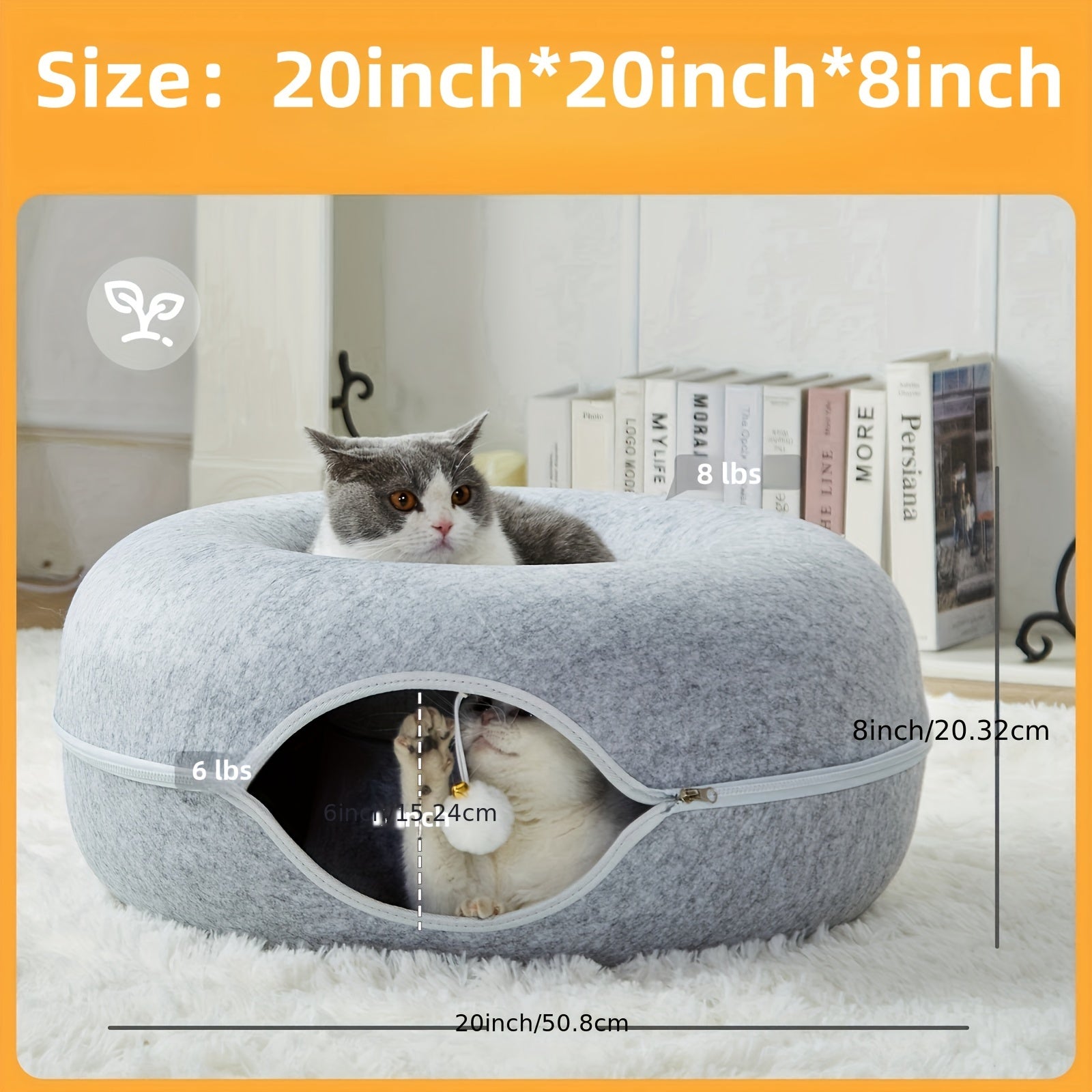Peekaboo Cat Cave for Indoor Cats, Cat Donut Cat Tunnel Bed, Scratch Resistant Cat Toys for Medium Large Cats, Toy Ball with Bell