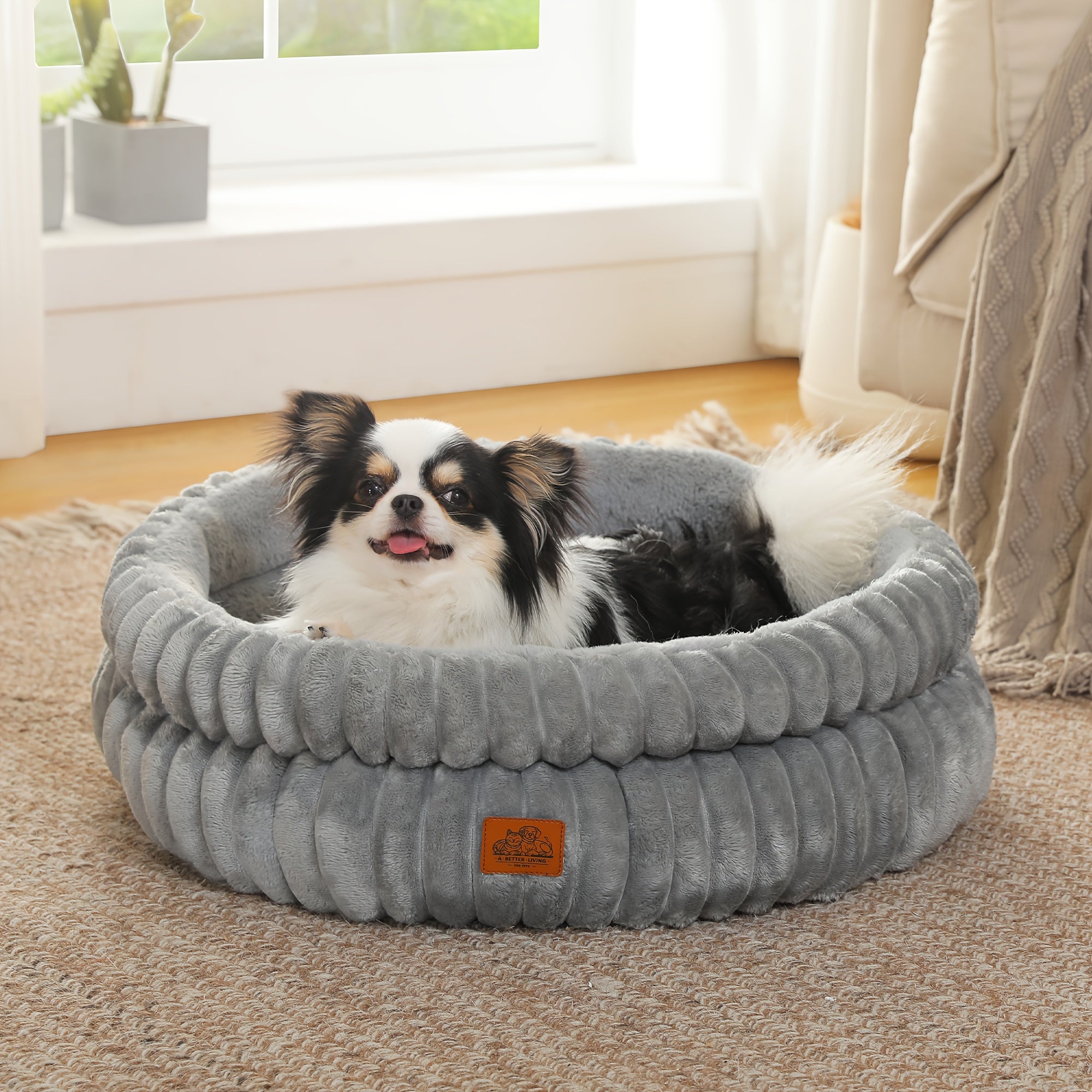 2-Size Indoor Cat Bed with Reversible Cushion & Anti-Slip Bottom - Washable Non-Shedding Pet Bed Cave for Kittens & Puppies, Cozy Round Bed with Soft Cushion, Durable Fabric, Grey\u002FBrown, Fits Small to Medium Pets, No Assembly Required, Classic Des...