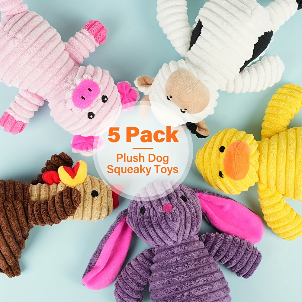 Dog Toys, Pack Of 5, Plush Dog Squeaky Toys, Assortment Value Bundle Animal Pet Toy for Small Medium Large Dogs, Stuffed Puppy Chew Toy, Cute Dog Gift Toys, Washable Dog Stuff - Plushies, Stuffed Animals with Embroidered Safety Eyes, Local Warehouse