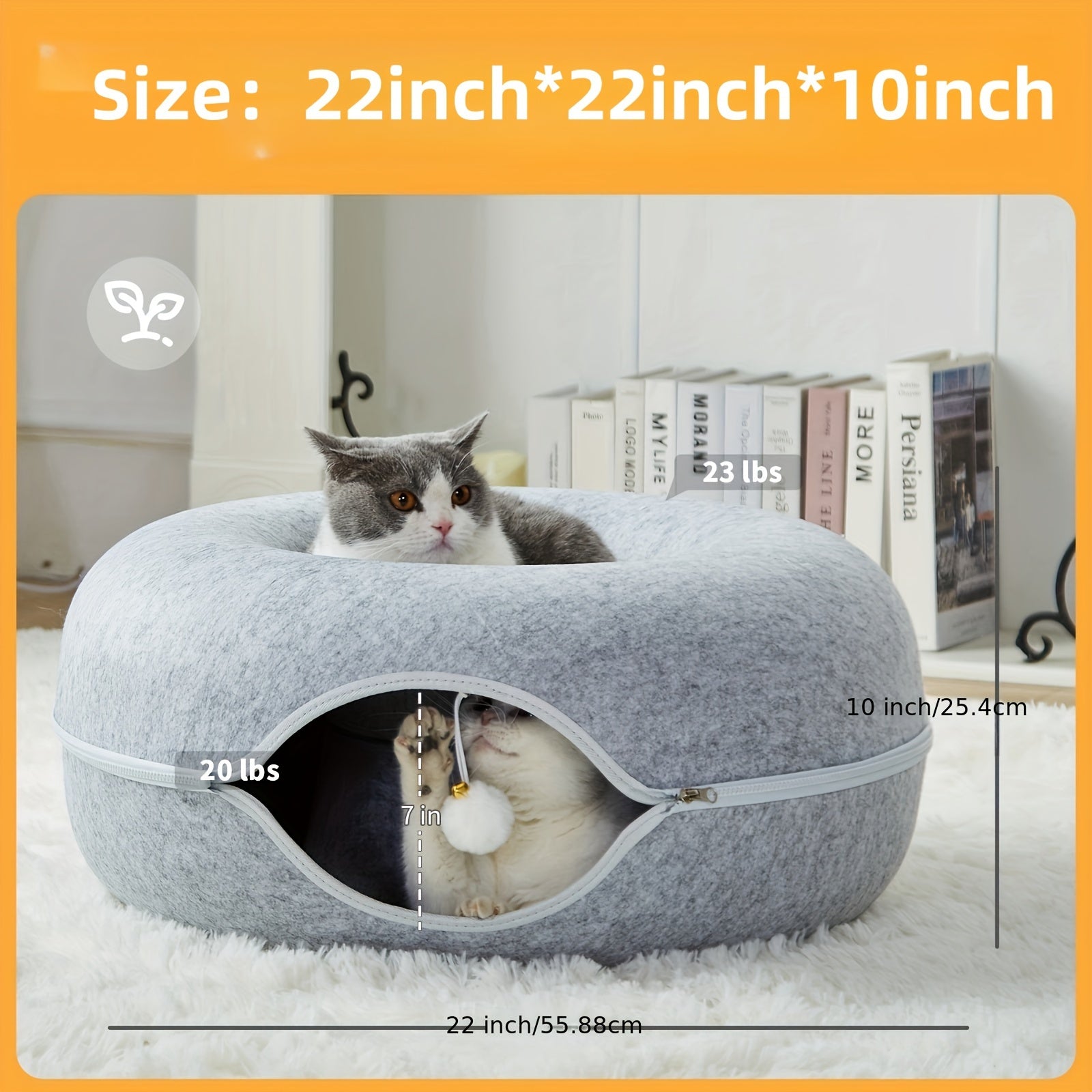 Peekaboo Cat Cave for Indoor Cats, Cat Donut Cat Tunnel Bed, Scratch Resistant Cat Toys for Medium Large Cats, Toy Ball with Bell
