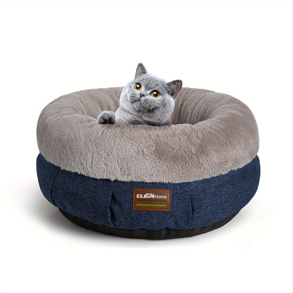 Indoor Cat Bed - 20-Inch Round Soft Pet Bed for Small Dogs And Cats Weighing Up to 11 Lbs, Comfortable Donut Shape with Elevated And Non-Slip Base, Machine Washable Fluffy Calming Bed for Kittens And Puppies