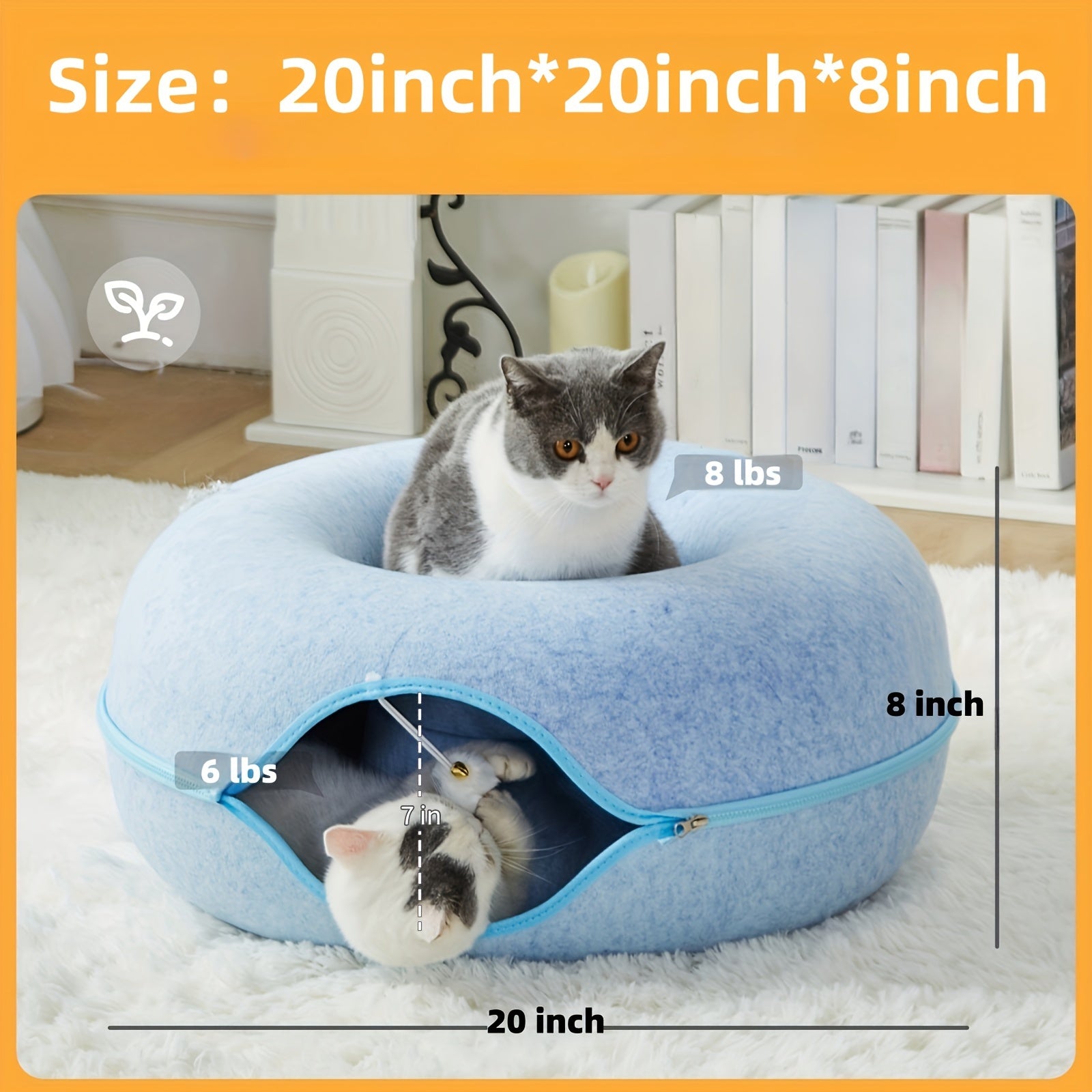 Peekaboo Cat Cave for Indoor Cats, Cat Donut Cat Tunnel Bed, Scratch Resistant Cat Toys for Medium Large Cats, Toy Ball with Bell