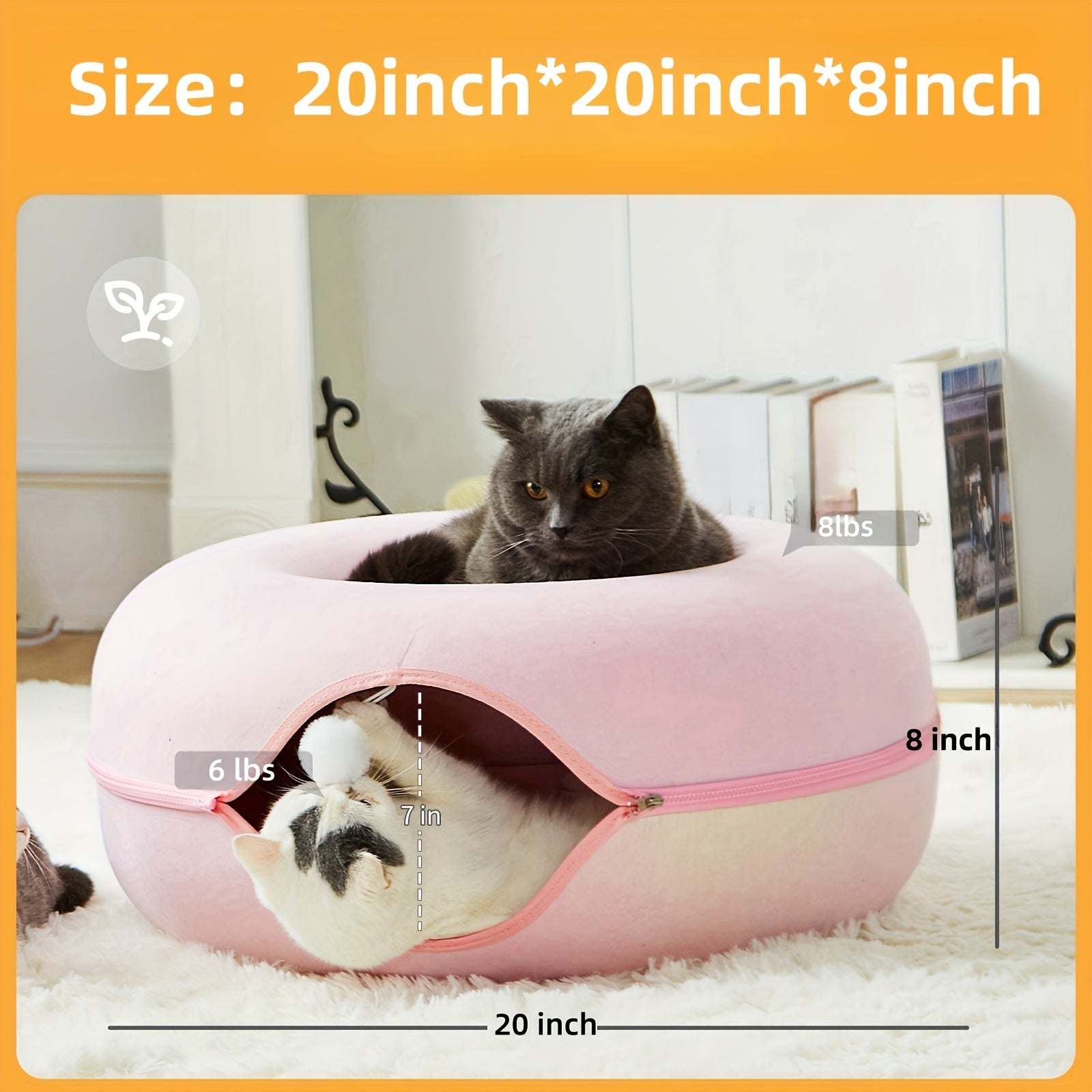 Peekaboo Cat Cave for Indoor Cats, Cat Donut Cat Tunnel Bed, Scratch Resistant Cat Toys for Medium Large Cats, Toy Ball with Bell