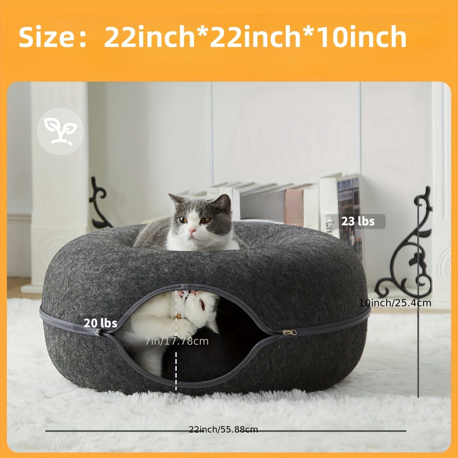 Peekaboo Cat Cave for Indoor Cats, Cat Donut Cat Tunnel Bed, Scratch Resistant Cat Toys for Medium Large Cats, Toy Ball with Bell