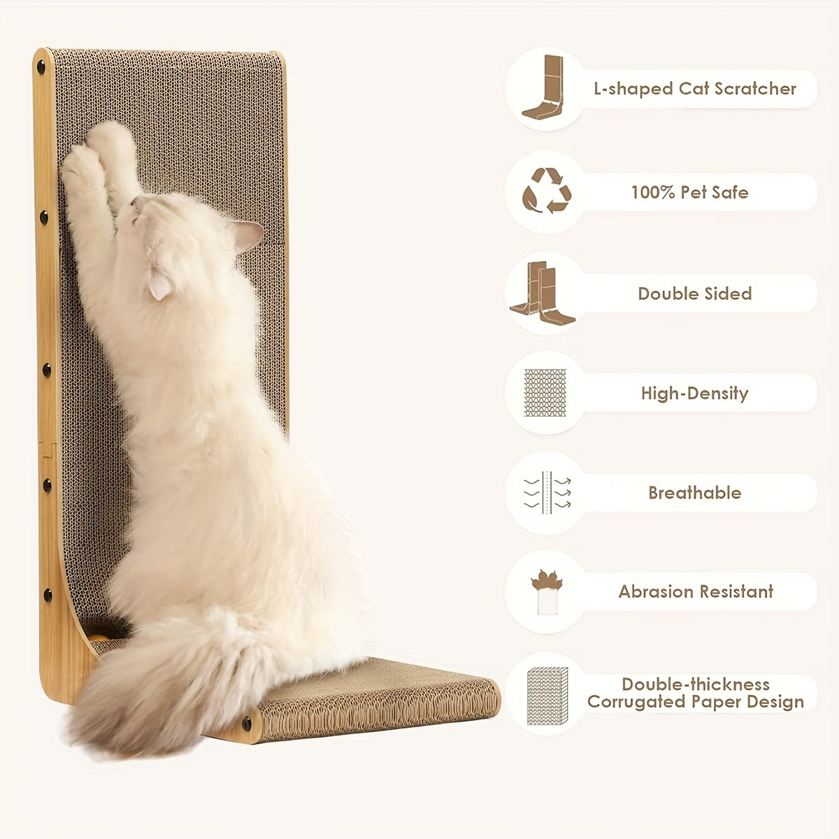 L-Shaped Vertical Cat Scratcher with Ball Toy - Durable Wall-Mounted Cardboard Scratch Pad for Indoor Cats-Perfect Pet Toy
