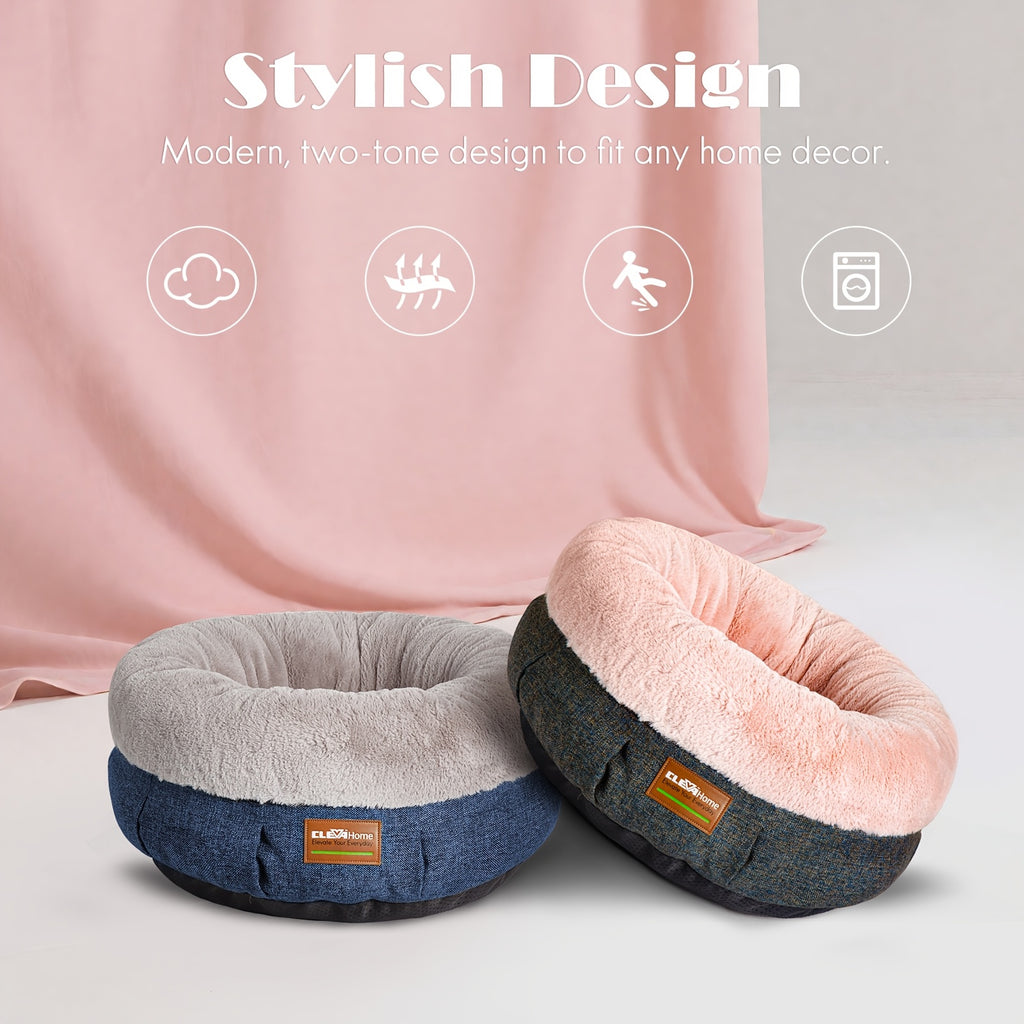 Indoor Cat Bed - 20-Inch Round Soft Pet Bed for Small Dogs And Cats Weighing Up to 11 Lbs, Comfortable Donut Shape with Elevated And Non-Slip Base, Machine Washable Fluffy Calming Bed for Kittens And Puppies
