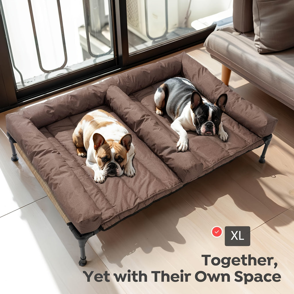 Cooling Dog Bed Breathable & Cooling Veehoo XL\u002FXXL Elevated Dog Bed | Removable Double Cushion for 2 Medium Dogs, Washable Teslin Mesh, Skid-Resistant Feet, Portable Outdoor Extra Large Lifted Hammock Indoor Pet Bed