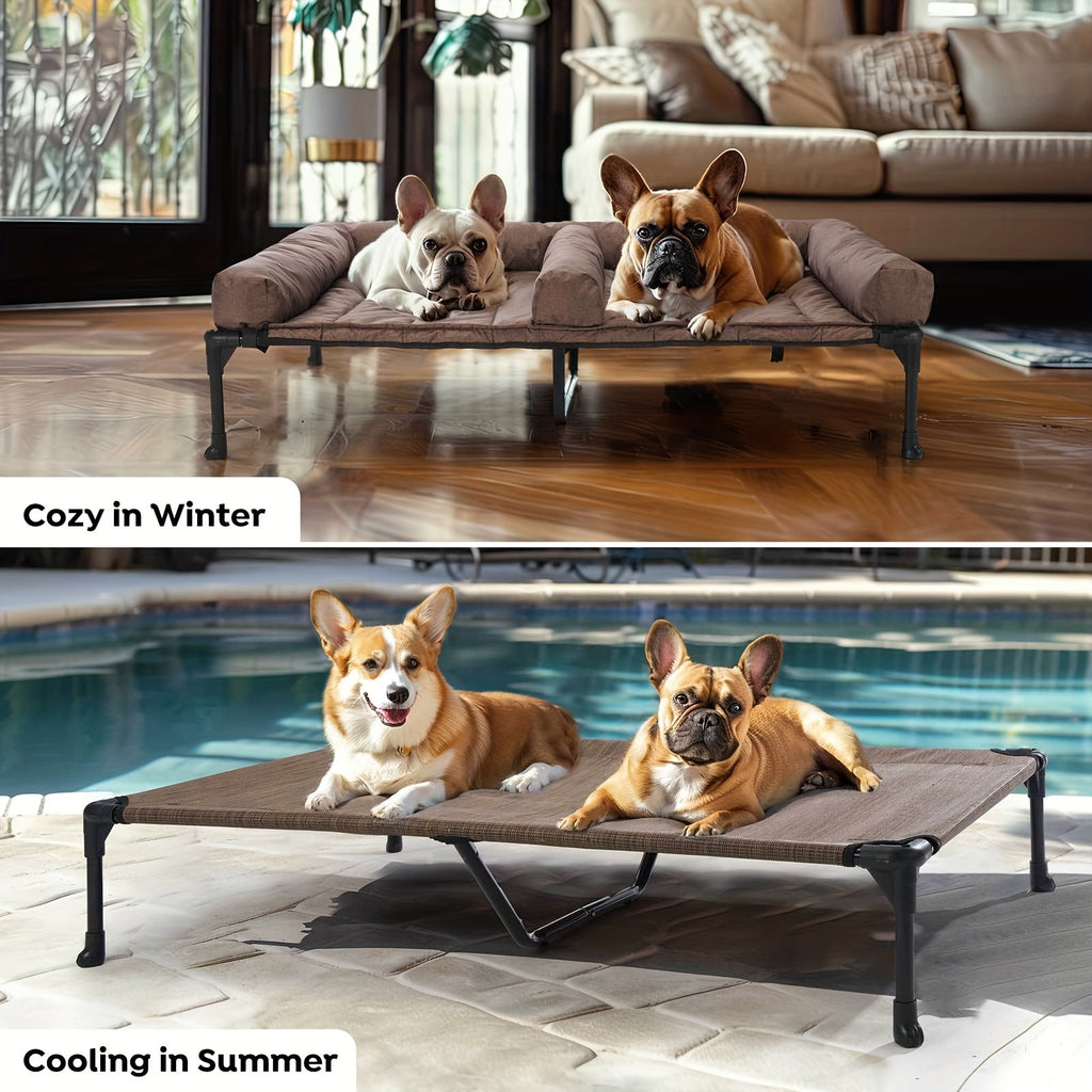 Cooling Dog Bed Breathable & Cooling Veehoo XL\u002FXXL Elevated Dog Bed | Removable Double Cushion for 2 Medium Dogs, Washable Teslin Mesh, Skid-Resistant Feet, Portable Outdoor Extra Large Lifted Hammock Indoor Pet Bed