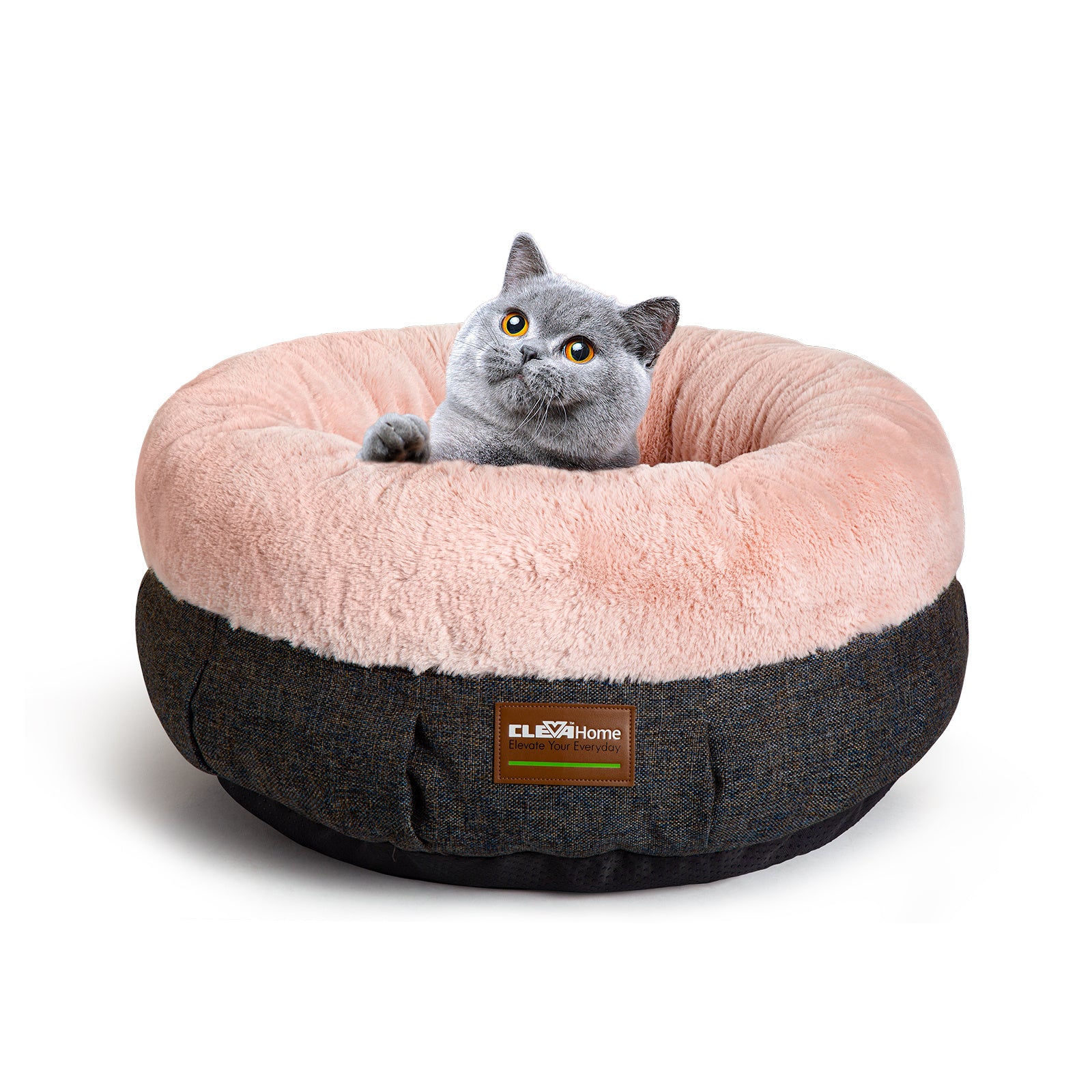 Indoor Cat Bed - 20-Inch Round Soft Pet Bed for Small Dogs And Cats Weighing Up to 11 Lbs, Comfortable Donut Shape with Elevated And Non-Slip Base, Machine Washable Fluffy Calming Bed for Kittens And Puppies