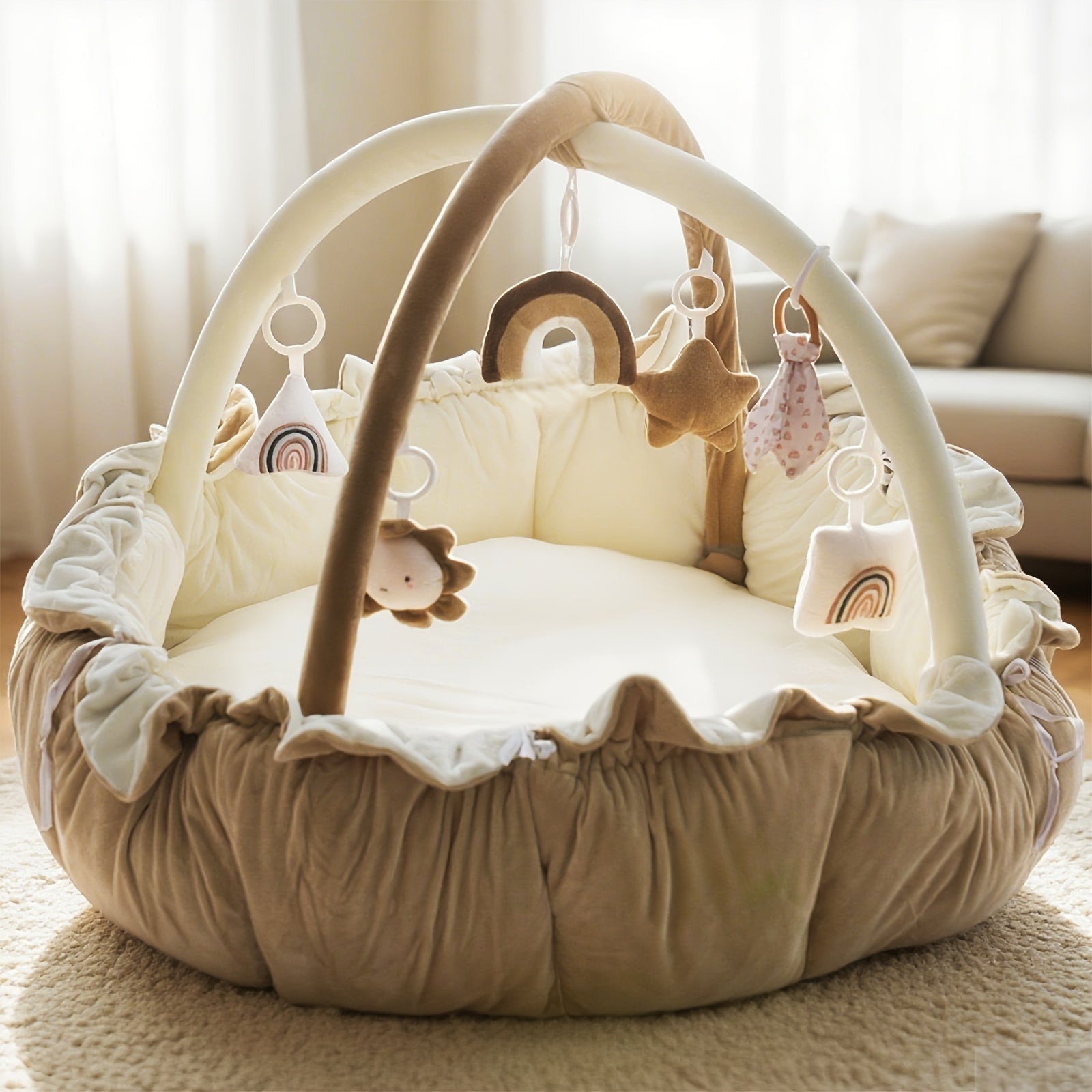 5-in-1 Thick & Plush Multi-Functional Cat & Dog Bed - Convertible Gym with Ball Pit, 6 Toys, Tummy Time Mat & Floor Mats | Plush Cushion Suitable for Kittens\u002FPuppies, Developmental Play & Rest