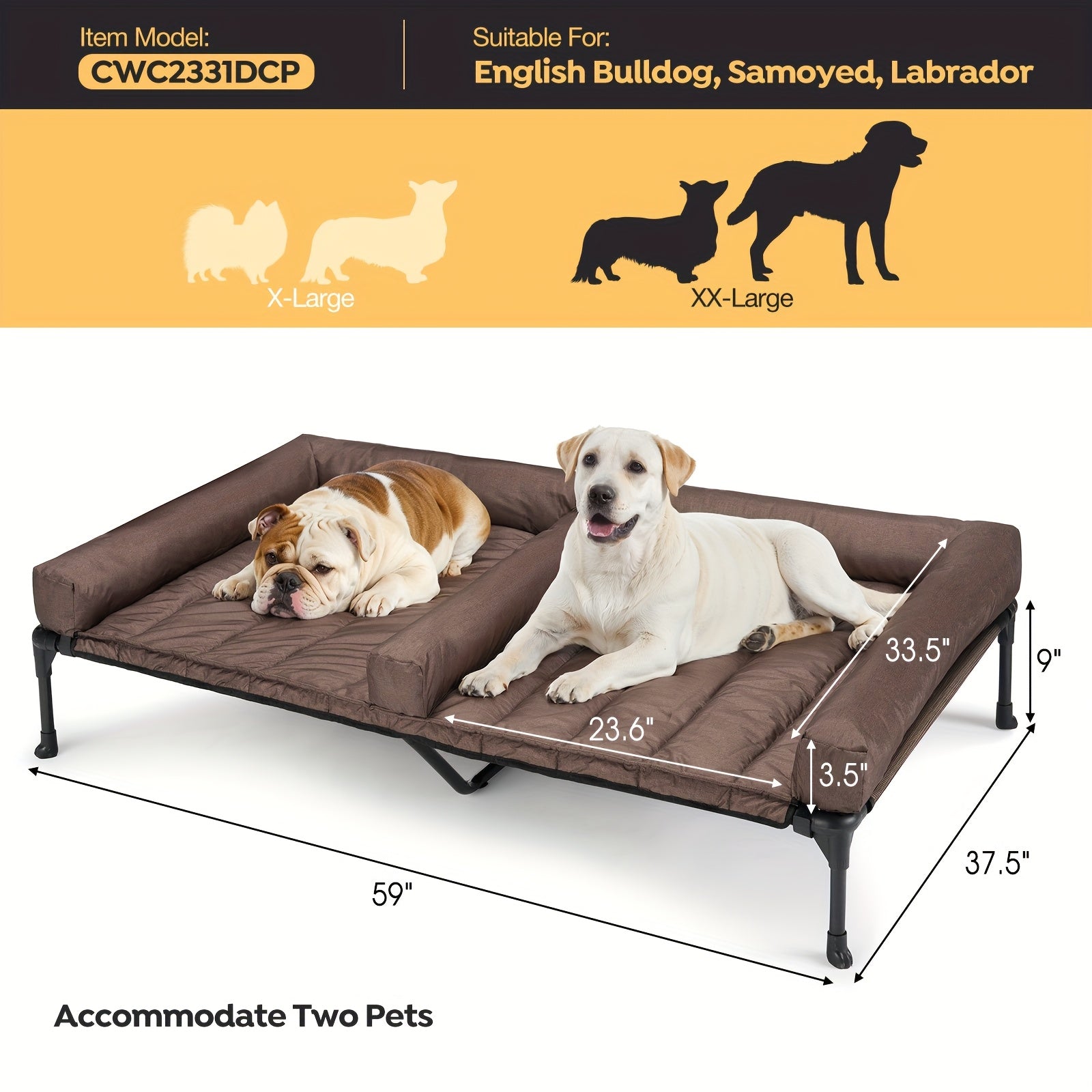 Cooling Dog Bed Breathable & Cooling Veehoo XL\u002FXXL Elevated Dog Bed | Removable Double Cushion for 2 Medium Dogs, Washable Teslin Mesh, Skid-Resistant Feet, Portable Outdoor Extra Large Lifted Hammock Indoor Pet Bed