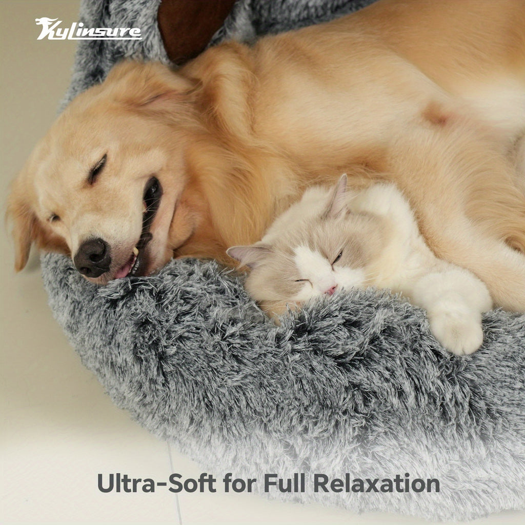 Double Gray Cute Bear Paw Shaped Pet Mattress, Warm And Comfortable Soft Dog Round Mattress, Calm Donut Pet Mattress, Plush Dog And Cat Mattress, Paired With A Pet Scarf