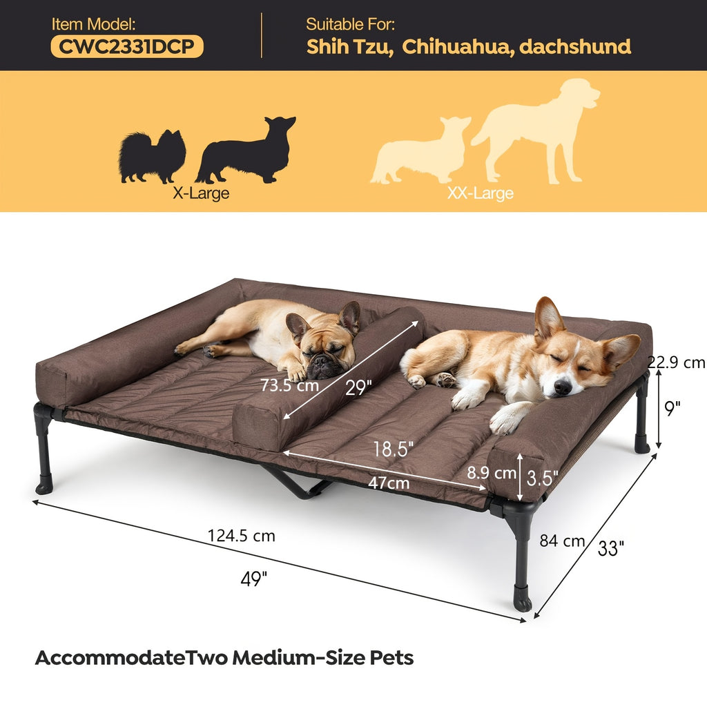 Cooling Dog Bed Breathable & Cooling Veehoo XL\u002FXXL Elevated Dog Bed | Removable Double Cushion for 2 Medium Dogs, Washable Teslin Mesh, Skid-Resistant Feet, Portable Outdoor Extra Large Lifted Hammock Indoor Pet Bed