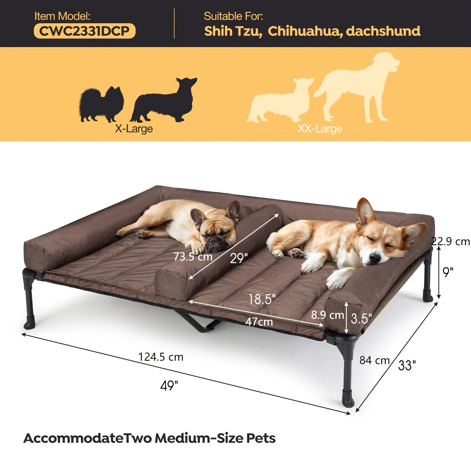 Cooling Dog Bed Breathable & Cooling Veehoo XL\u002FXXL Elevated Dog Bed | Removable Double Cushion for 2 Medium Dogs, Washable Teslin Mesh, Skid-Resistant Feet, Portable Outdoor Extra Large Lifted Hammock Indoor Pet Bed