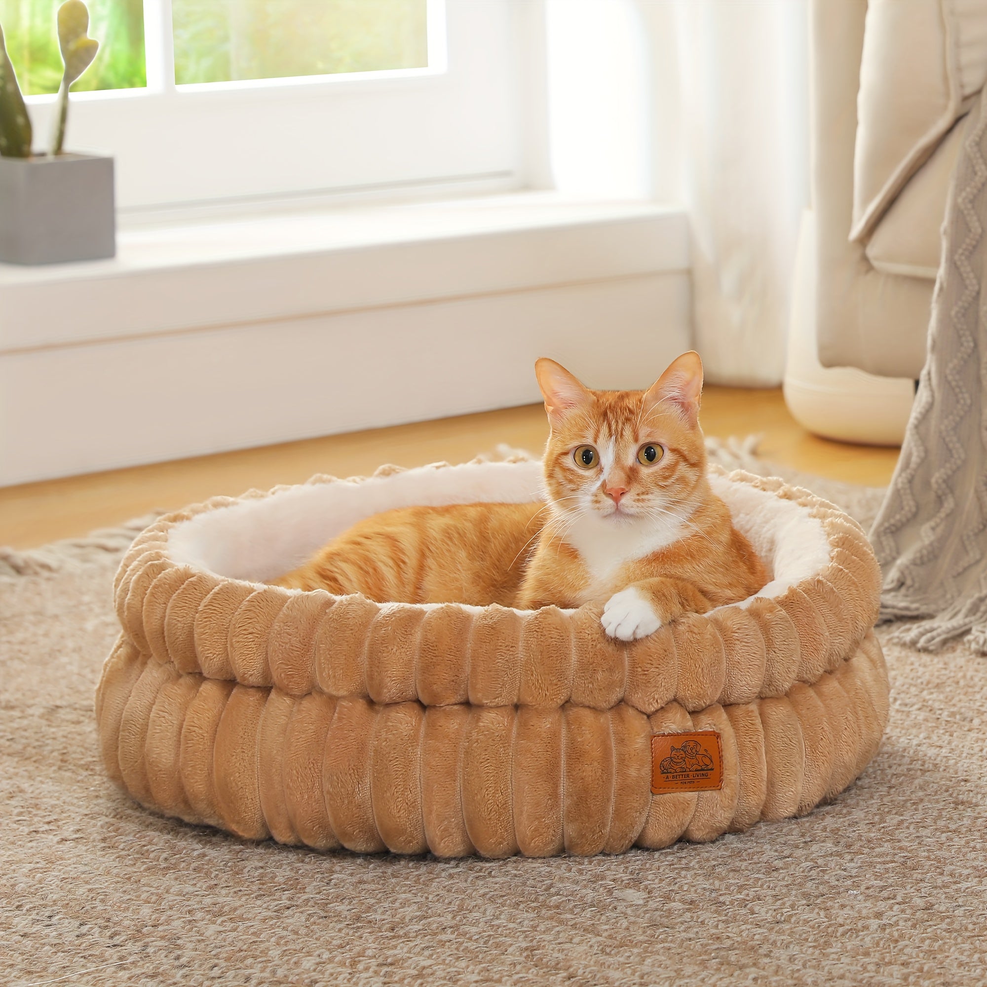 2-Size Indoor Cat Bed with Reversible Cushion & Anti-Slip Bottom - Washable Non-Shedding Pet Bed Cave for Kittens & Puppies, Cozy Round Bed with Soft Cushion, Durable Fabric, Grey\u002FBrown, Fits Small to Medium Pets, No Assembly Required, Classic Des...