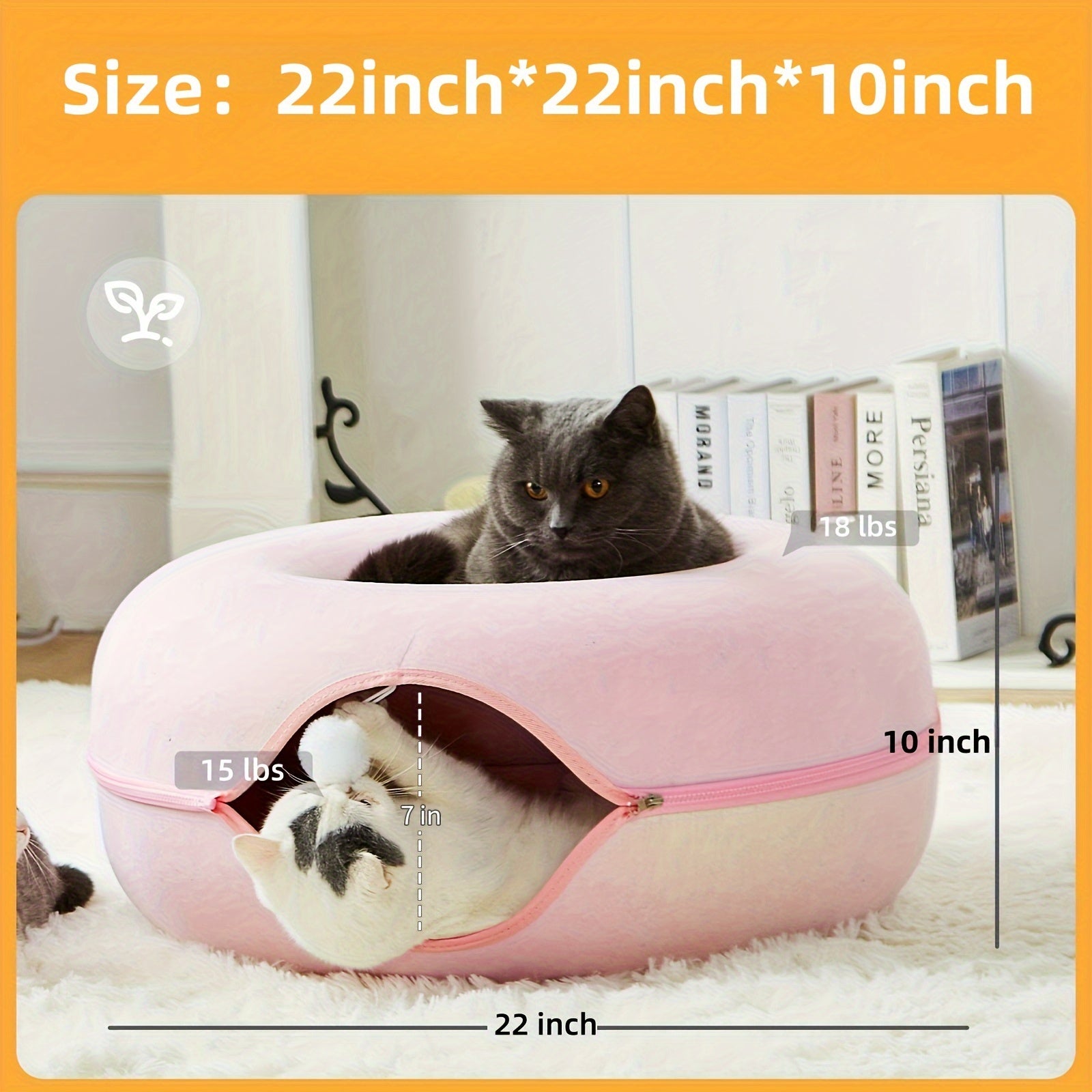 Peekaboo Cat Cave for Indoor Cats, Cat Donut Cat Tunnel Bed, Scratch Resistant Cat Toys for Medium Large Cats, Toy Ball with Bell