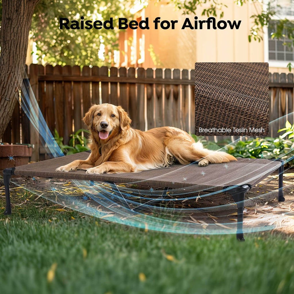 Cooling Dog Bed Breathable & Cooling Veehoo XL\u002FXXL Elevated Dog Bed | Removable Double Cushion for 2 Medium Dogs, Washable Teslin Mesh, Skid-Resistant Feet, Portable Outdoor Extra Large Lifted Hammock Indoor Pet Bed