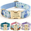 Personalized Dog Collar, Customized for Medium & Large Dogs, with Name & Phone Engraved on Metal Buckle, Multiple Pattern Prints, Fancy Cute Bow Tie Leash Available