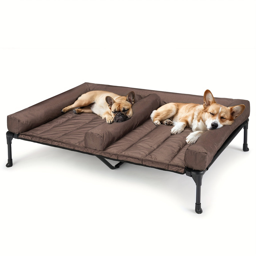 Cooling Dog Bed Breathable & Cooling Veehoo XL\u002FXXL Elevated Dog Bed | Removable Double Cushion for 2 Medium Dogs, Washable Teslin Mesh, Skid-Resistant Feet, Portable Outdoor Extra Large Lifted Hammock Indoor Pet Bed