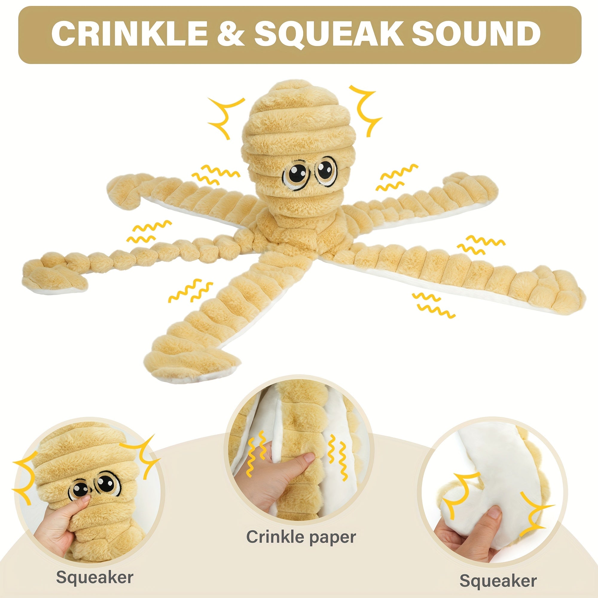 1pc Squeaky Octopus Plush Chew Toy for Dogs - Interactive Teeth Cleaning Puppy Toy with Squeaker, Soft Chewable Stuffed Animal for Small Medium Large Breeds, Cute Durable Chew Bone Gift for Puppies