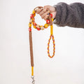 59.06 Inch Handmade Braided Rope Dog Leash with Floral Bead Accents - Durable 5ft Decorative Leash for Small to Medium Breeds, Christmas Gift for Dog Owners, Stylish Pet Accessory