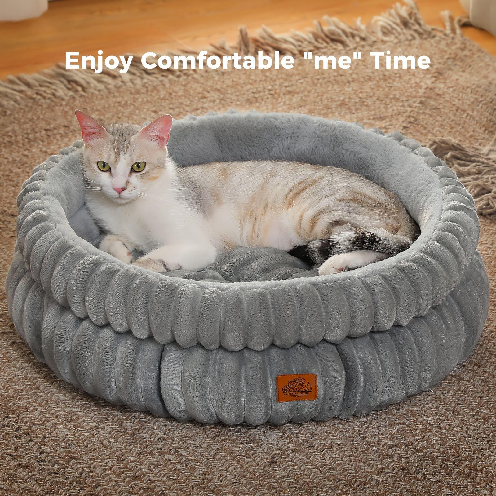 2-Size Indoor Cat Bed with Reversible Cushion & Anti-Slip Bottom - Washable Non-Shedding Pet Bed Cave for Kittens & Puppies, Cozy Round Bed with Soft Cushion, Durable Fabric, Grey\u002FBrown, Fits Small to Medium Pets, No Assembly Required, Classic Des...