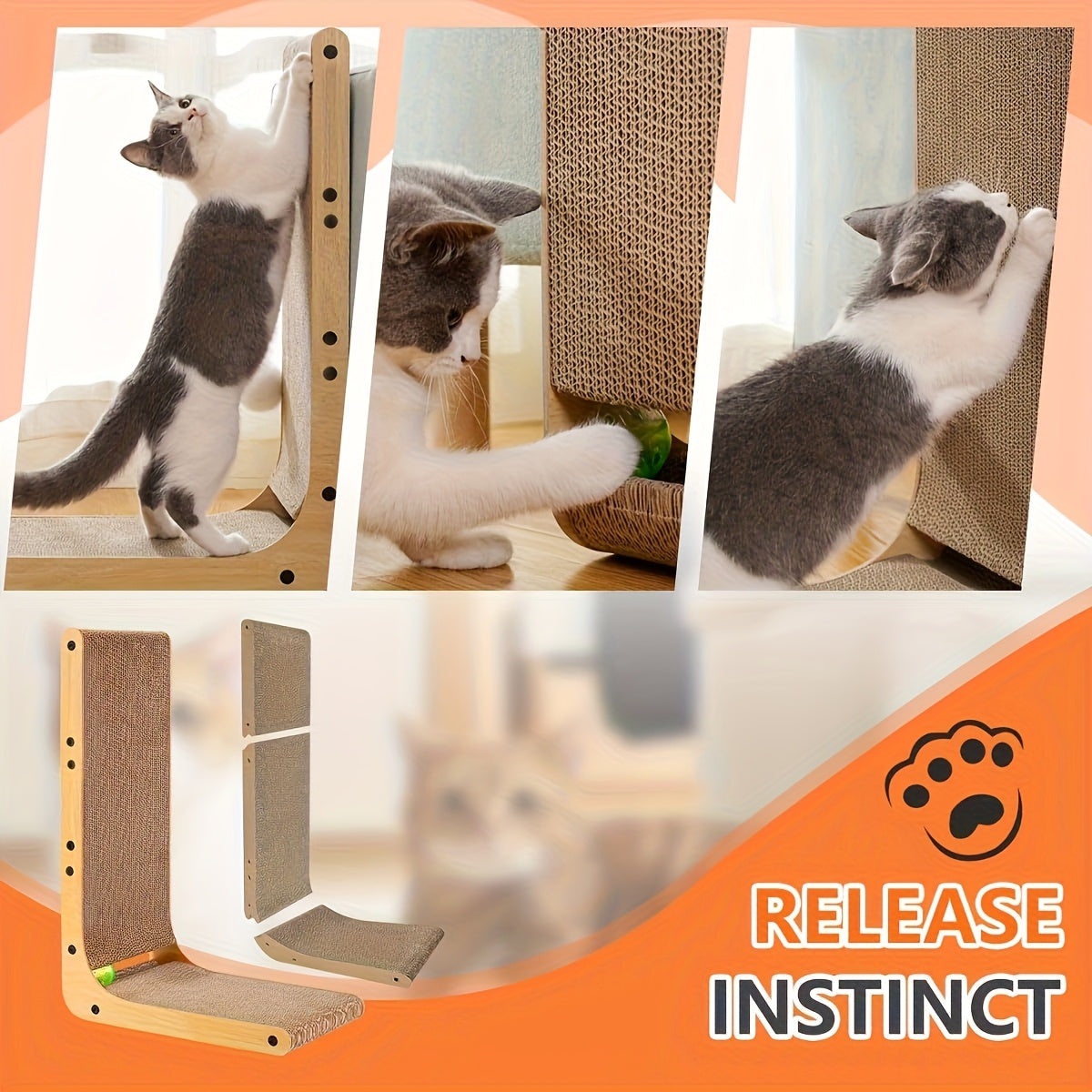 L-Shaped Vertical Cat Scratcher with Ball Toy - Durable Wall-Mounted Cardboard Scratch Pad for Indoor Cats-Perfect Pet Toy