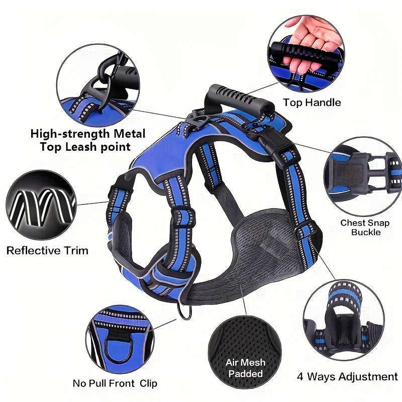 No-Pull Dog Harness And Leash Set, Adjustable Reflective No-Choke Oxford Vest, 6-in-1 with 2 Leash Clips And Easy Control Handle, for Small Medium And Large Dogs