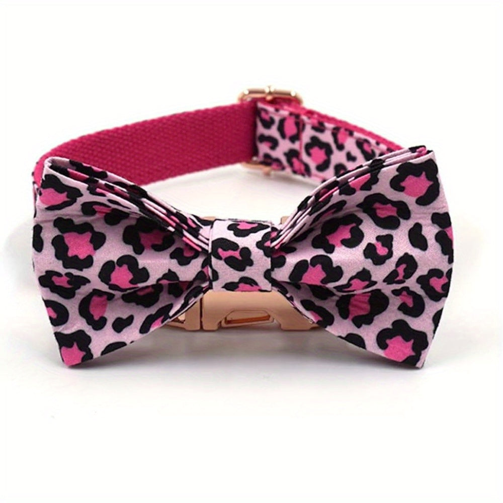 Personalized Dog Collar, Customized for Medium & Large Dogs, with Name & Phone Engraved on Metal Buckle, Multiple Pattern Prints, Fancy Cute Bow Tie Leash Available
