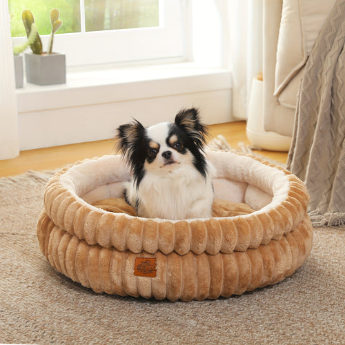 2-Size Indoor Cat Bed with Reversible Cushion & Anti-Slip Bottom - Washable Non-Shedding Pet Bed Cave for Kittens & Puppies, Cozy Round Bed with Soft Cushion, Durable Fabric, Grey\u002FBrown, Fits Small to Medium Pets, No Assembly Required, Classic Des...