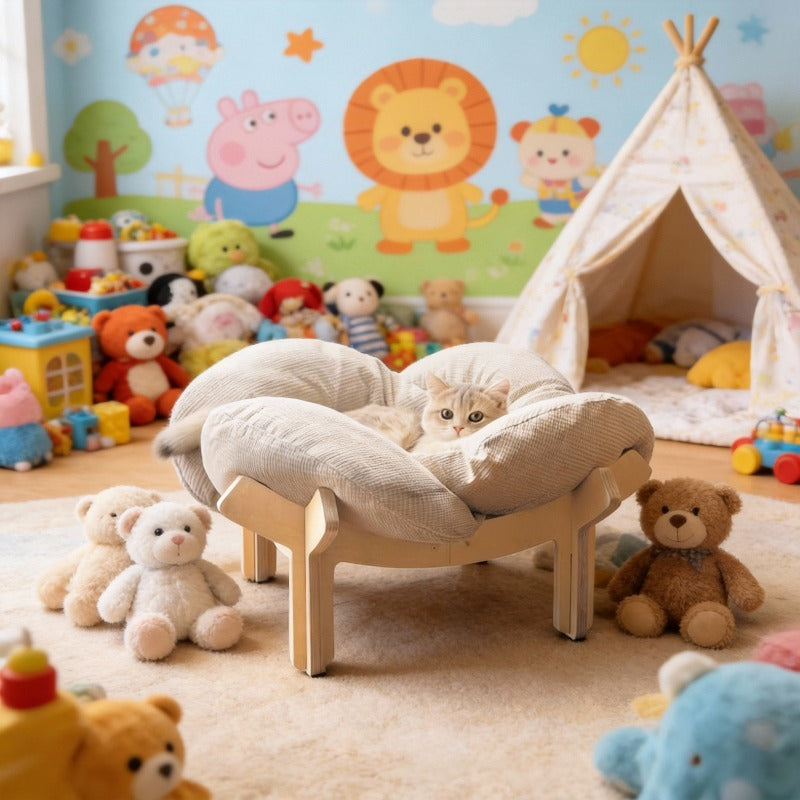 With Soft Cushion Three-Color Wooden High Leg Cat Bed - Comfortable Pet Sofa, Ideal for Cats And Small Dogs, Includes Hardware Tools, Solid Wood Frame with Soft Cushion, Durable And Stylish
