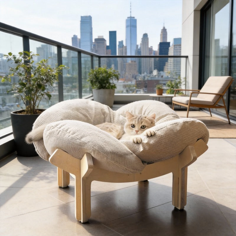 With Soft Cushion Three-Color Wooden High Leg Cat Bed - Comfortable Pet Sofa, Ideal for Cats And Small Dogs, Includes Hardware Tools, Solid Wood Frame with Soft Cushion, Durable And Stylish