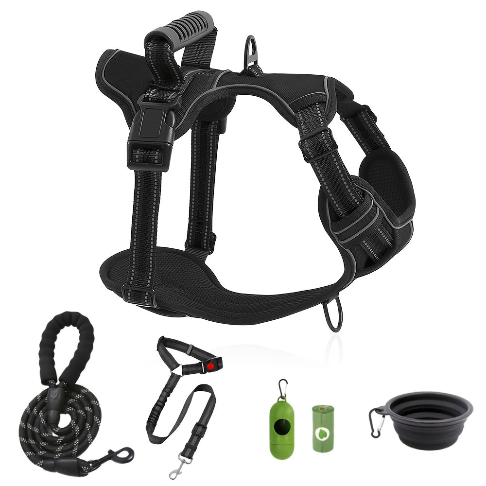 No-Pull Dog Harness And Leash Set, Adjustable Reflective No-Choke Oxford Vest, 6-in-1 with 2 Leash Clips And Easy Control Handle, for Small Medium And Large Dogs