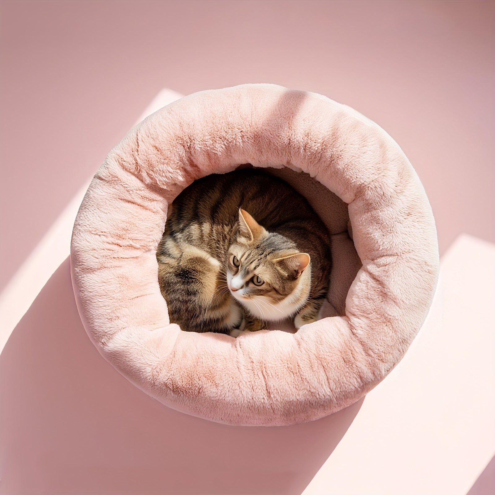 Indoor Cat Bed - 20-Inch Round Soft Pet Bed for Small Dogs And Cats Weighing Up to 11 Lbs, Comfortable Donut Shape with Elevated And Non-Slip Base, Machine Washable Fluffy Calming Bed for Kittens And Puppies