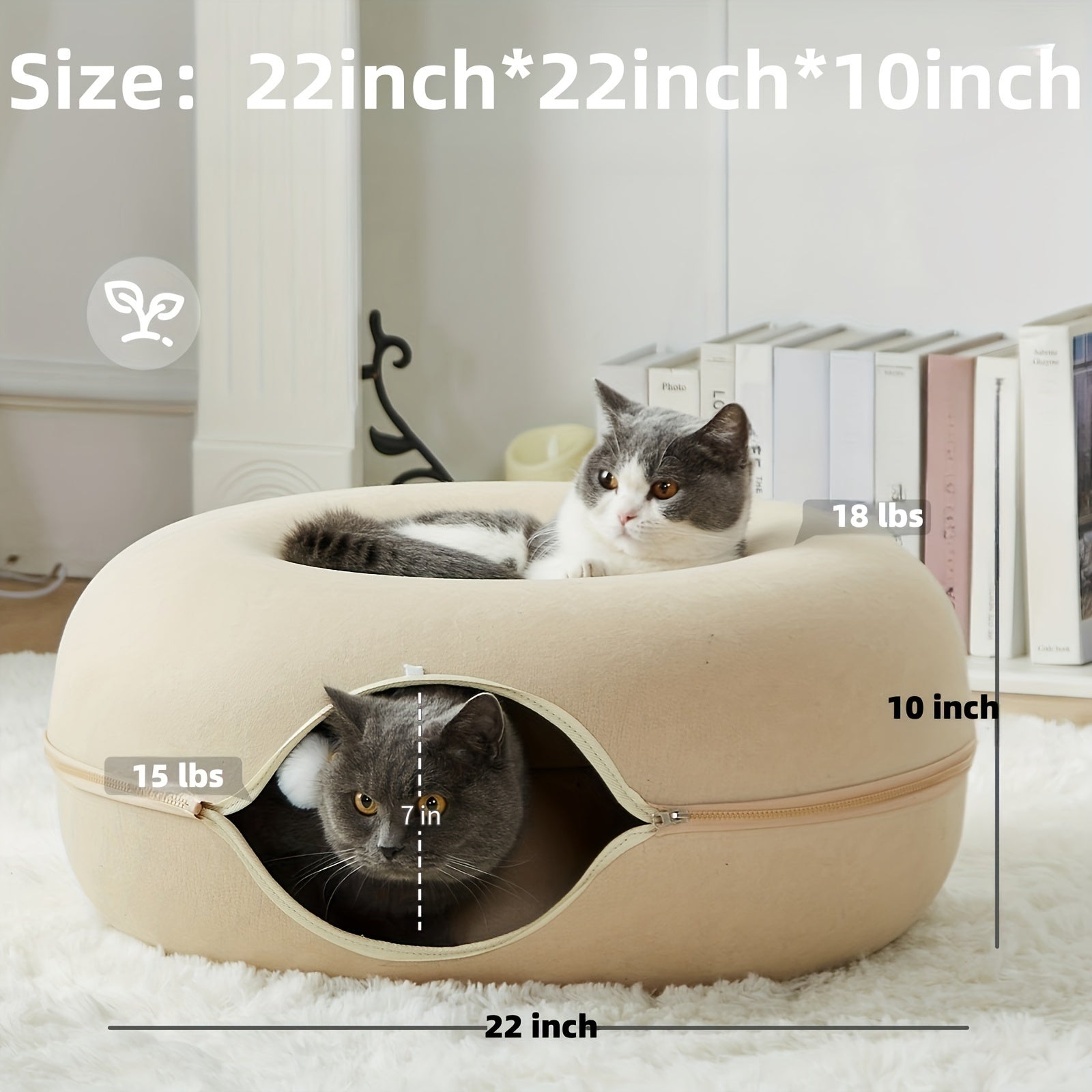 Peekaboo Cat Cave for Indoor Cats, Cat Donut Cat Tunnel Bed, Scratch Resistant Cat Toys for Medium Large Cats, Toy Ball with Bell