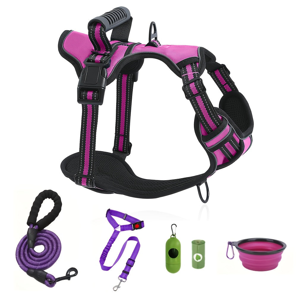 No-Pull Dog Harness And Leash Set, Adjustable Reflective No-Choke Oxford Vest, 6-in-1 with 2 Leash Clips And Easy Control Handle, for Small Medium And Large Dogs