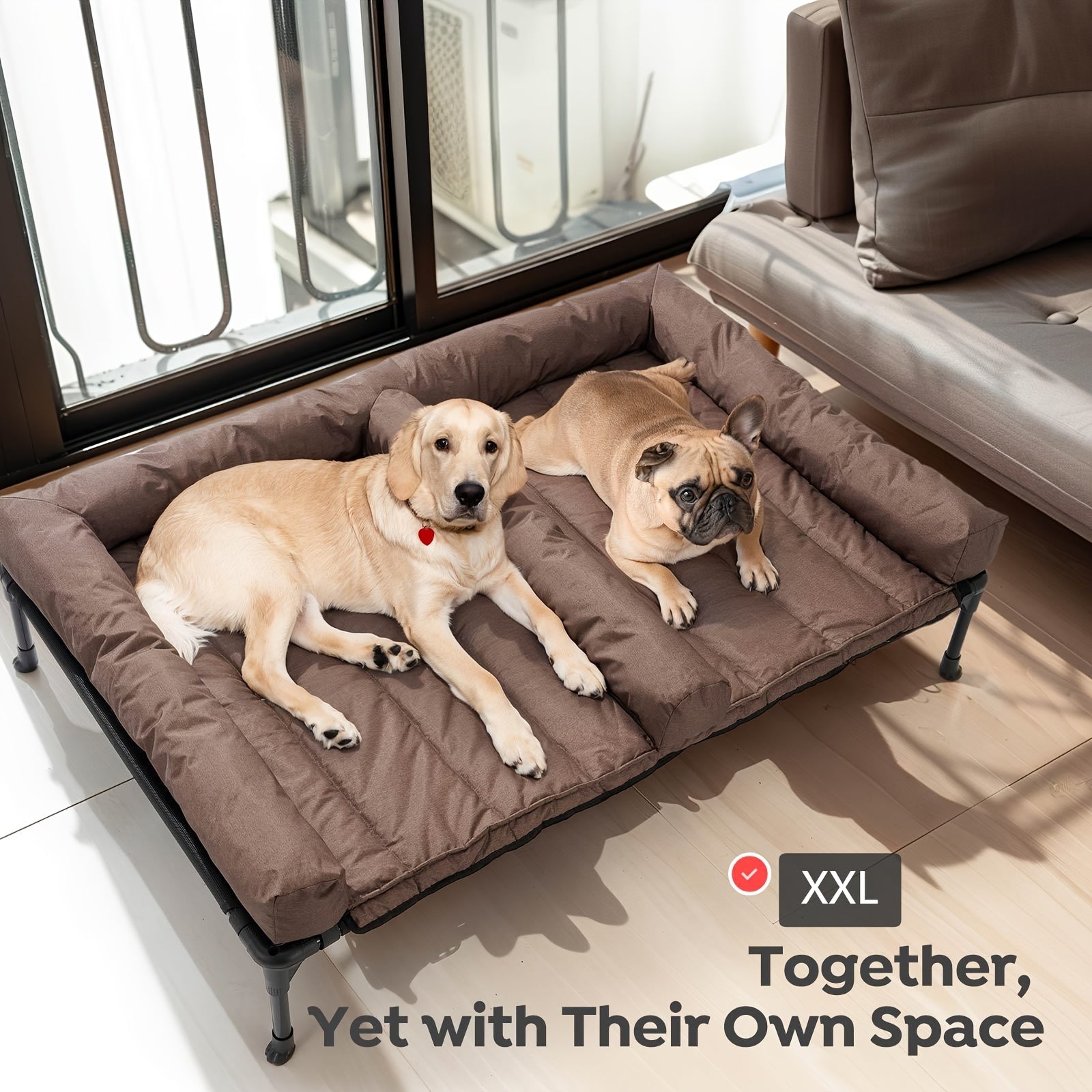 Cooling Dog Bed Breathable & Cooling Veehoo XL\u002FXXL Elevated Dog Bed | Removable Double Cushion for 2 Medium Dogs, Washable Teslin Mesh, Skid-Resistant Feet, Portable Outdoor Extra Large Lifted Hammock Indoor Pet Bed