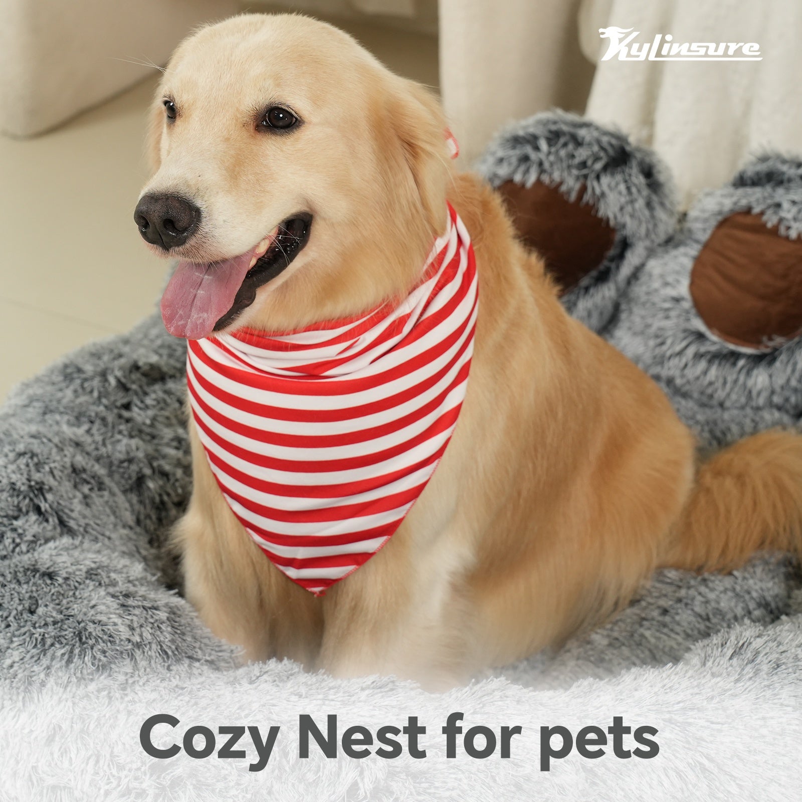 Double Gray Cute Bear Paw Shaped Pet Mattress, Warm And Comfortable Soft Dog Round Mattress, Calm Donut Pet Mattress, Plush Dog And Cat Mattress, Paired With A Pet Scarf
