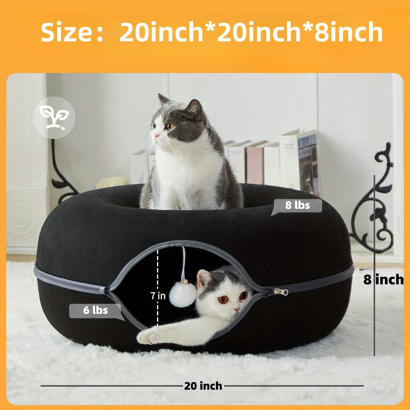 Peekaboo Cat Cave for Indoor Cats, Cat Donut Cat Tunnel Bed, Scratch Resistant Cat Toys for Medium Large Cats, Toy Ball with Bell