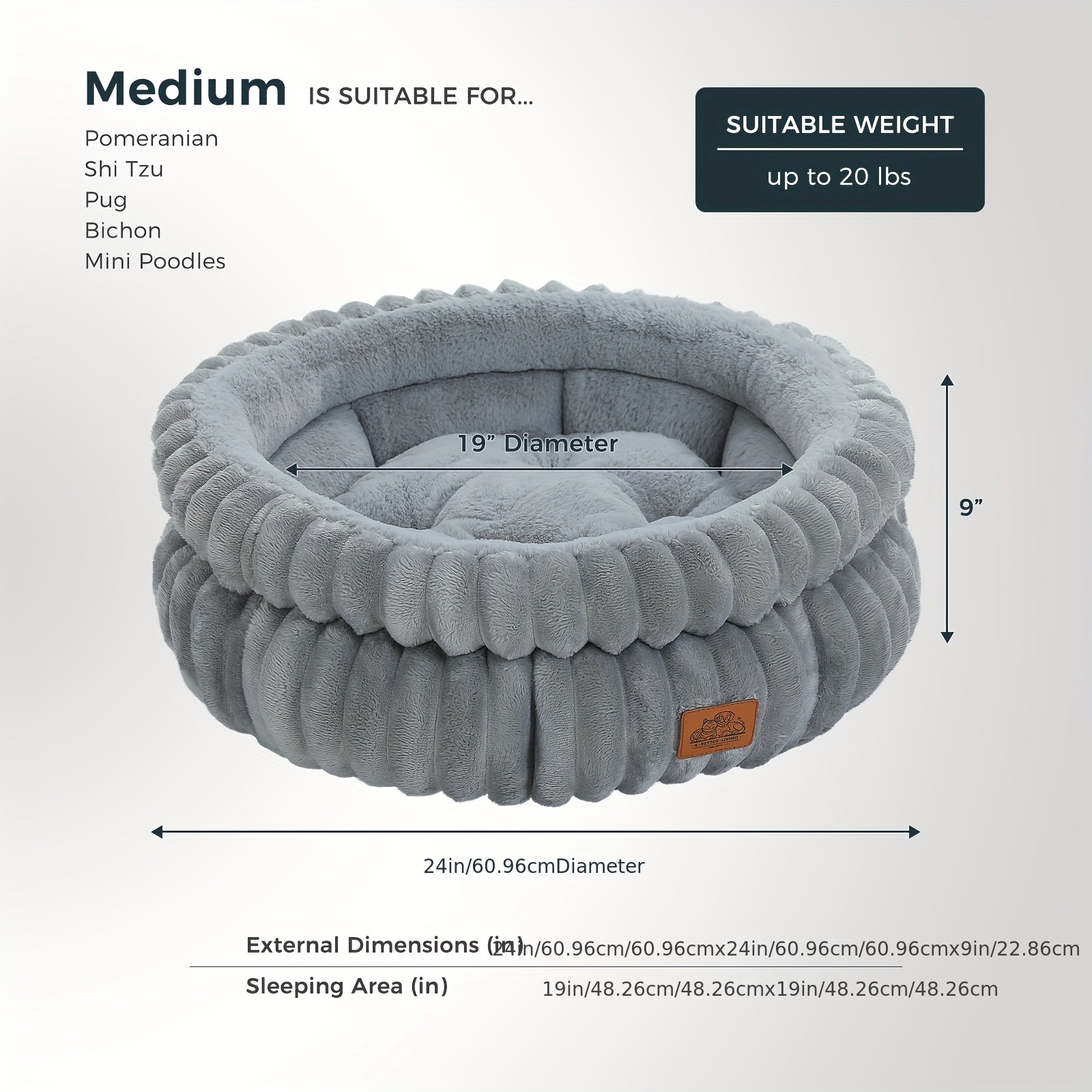 2-Size Indoor Cat Bed with Reversible Cushion & Anti-Slip Bottom - Washable Non-Shedding Pet Bed Cave for Kittens & Puppies, Cozy Round Bed with Soft Cushion, Durable Fabric, Grey\u002FBrown, Fits Small to Medium Pets, No Assembly Required, Classic Des...