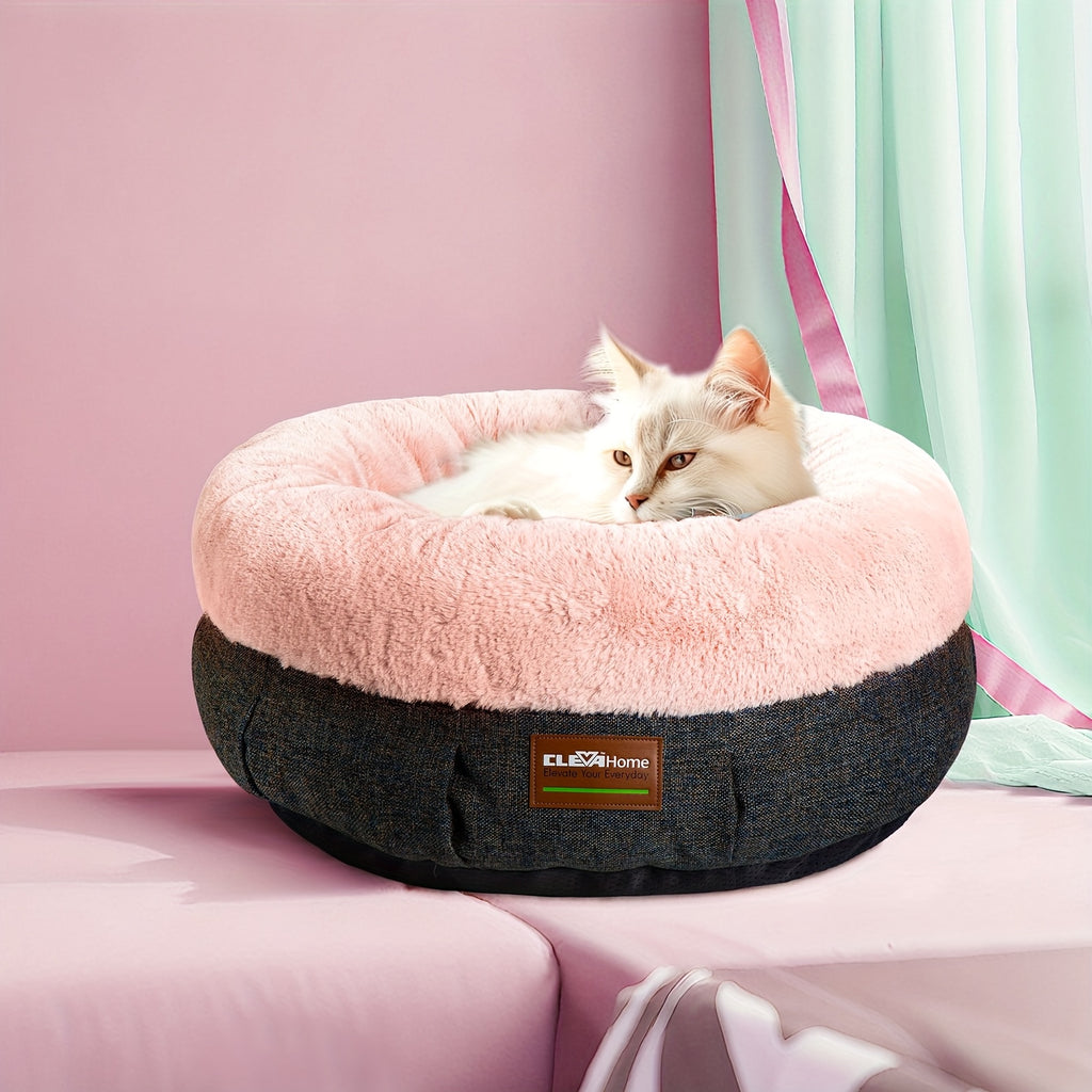 Indoor Cat Bed - 20-Inch Round Soft Pet Bed for Small Dogs And Cats Weighing Up to 11 Lbs, Comfortable Donut Shape with Elevated And Non-Slip Base, Machine Washable Fluffy Calming Bed for Kittens And Puppies