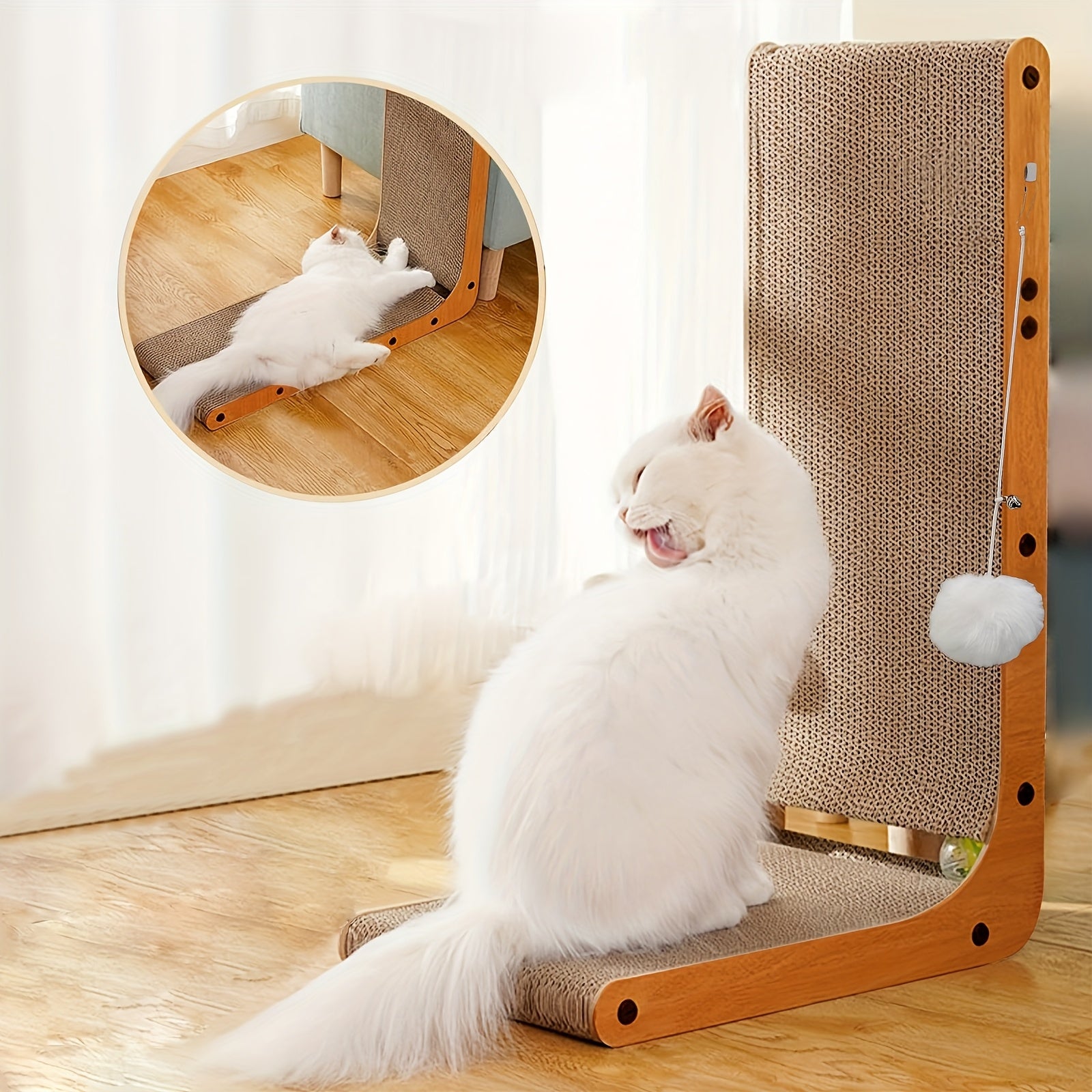 L-Shaped Vertical Cat Scratcher with Ball Toy - Durable Wall-Mounted Cardboard Scratch Pad for Indoor Cats-Perfect Pet Toy