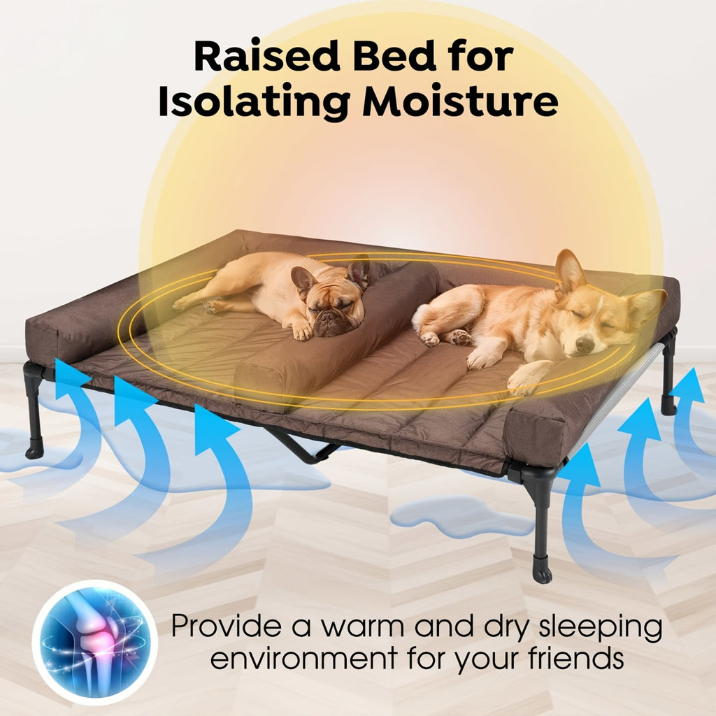 Cooling Dog Bed Breathable & Cooling Veehoo XL\u002FXXL Elevated Dog Bed | Removable Double Cushion for 2 Medium Dogs, Washable Teslin Mesh, Skid-Resistant Feet, Portable Outdoor Extra Large Lifted Hammock Indoor Pet Bed