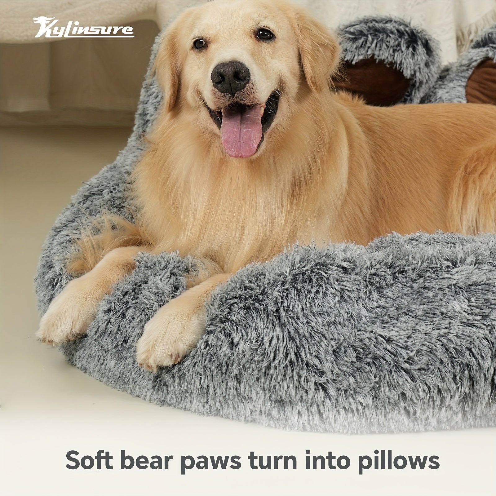 Double Gray Cute Bear Paw Shaped Pet Mattress, Warm And Comfortable Soft Dog Round Mattress, Calm Donut Pet Mattress, Plush Dog And Cat Mattress, Paired With A Pet Scarf