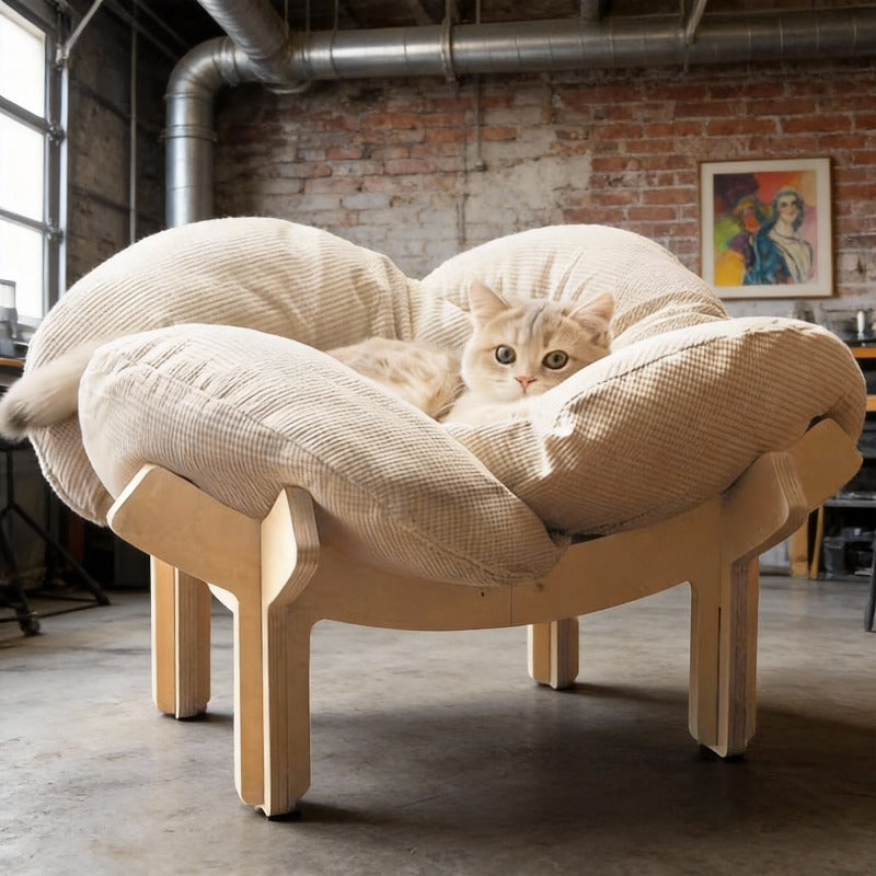 With Soft Cushion Three-Color Wooden High Leg Cat Bed - Comfortable Pet Sofa, Ideal for Cats And Small Dogs, Includes Hardware Tools, Solid Wood Frame with Soft Cushion, Durable And Stylish