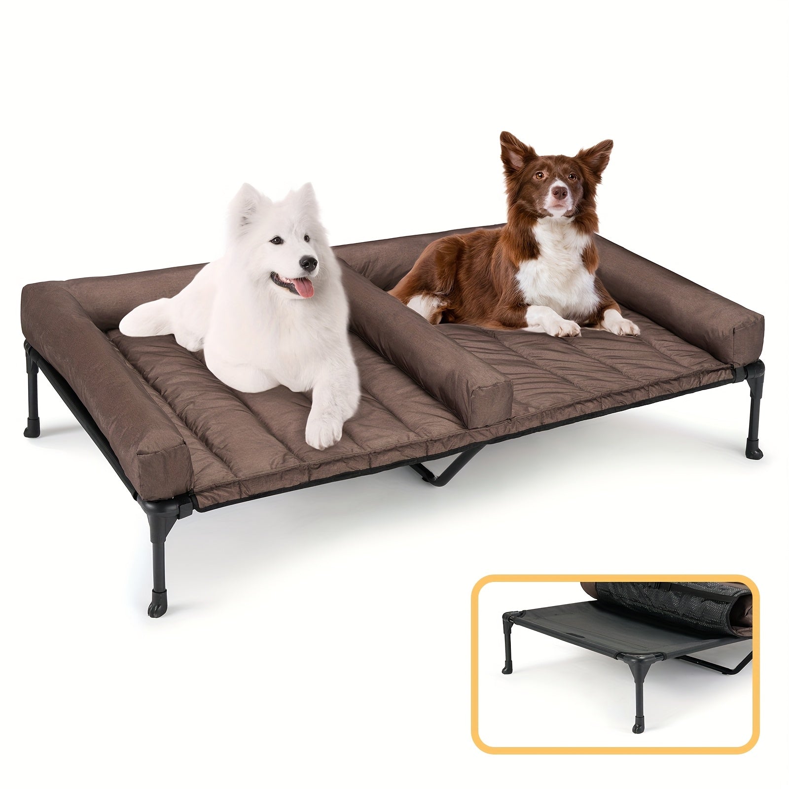 Cooling Dog Bed Breathable & Cooling Veehoo XL\u002FXXL Elevated Dog Bed | Removable Double Cushion for 2 Medium Dogs, Washable Teslin Mesh, Skid-Resistant Feet, Portable Outdoor Extra Large Lifted Hammock Indoor Pet Bed