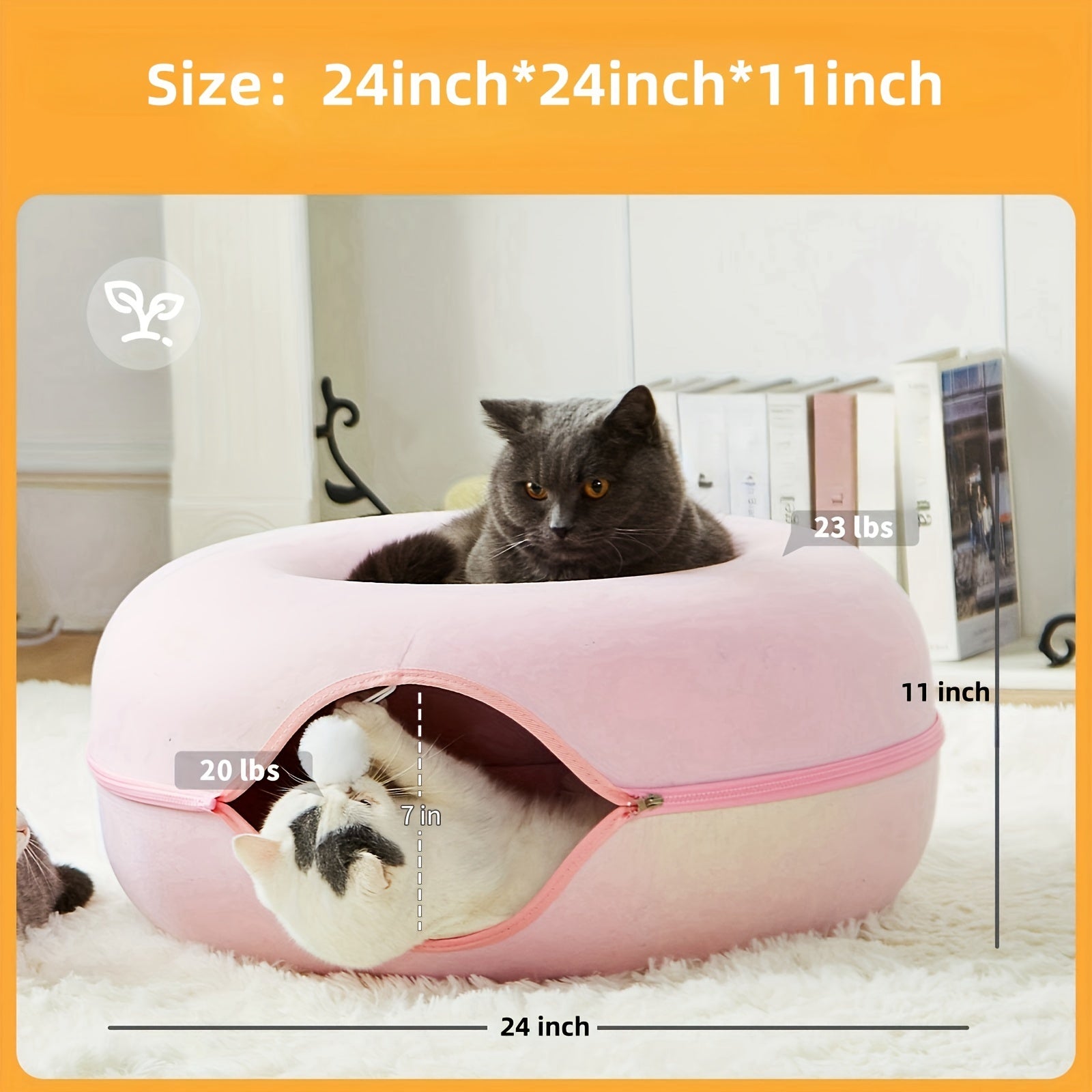 Peekaboo Cat Cave for Indoor Cats, Cat Donut Cat Tunnel Bed, Scratch Resistant Cat Toys for Medium Large Cats, Toy Ball with Bell