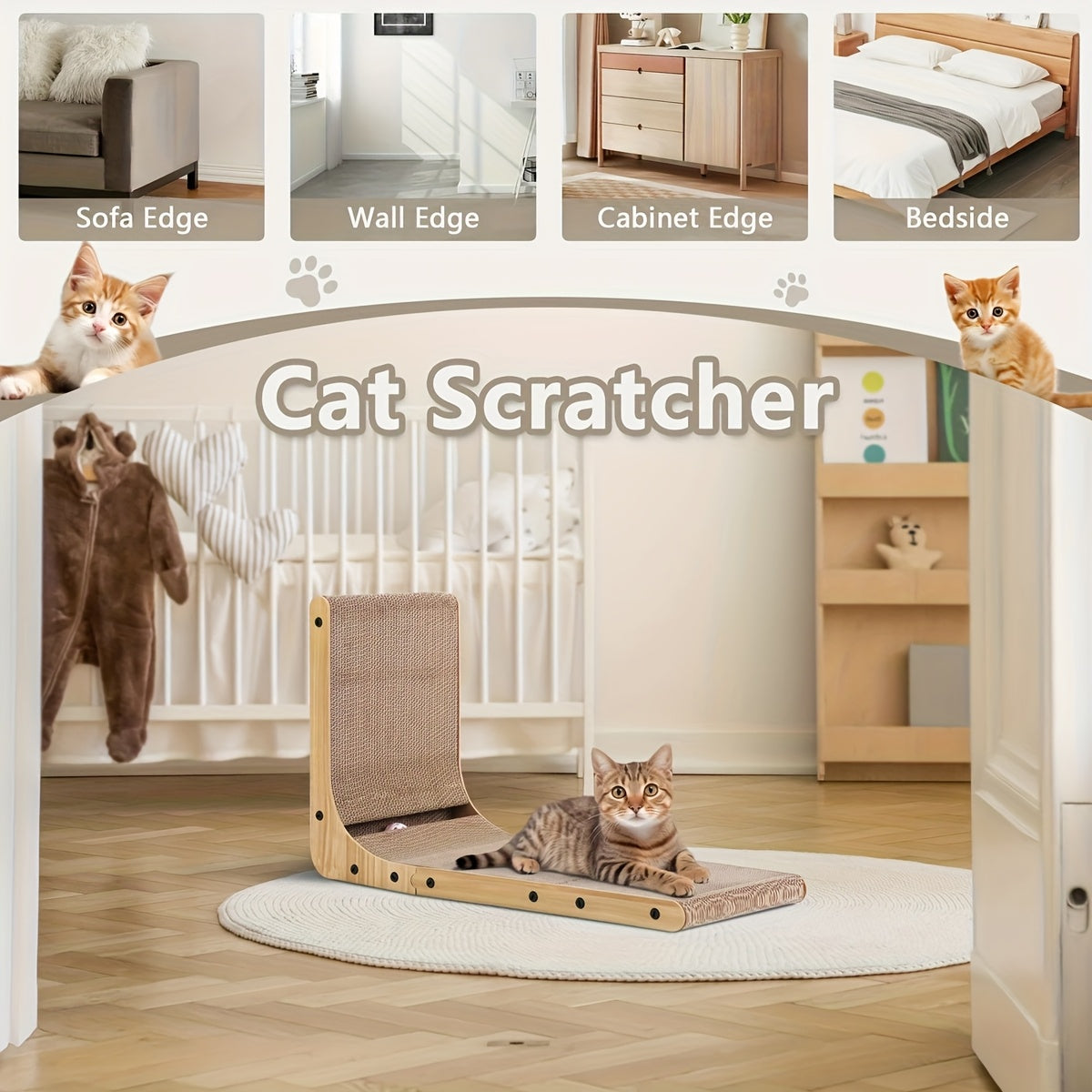 L-Shaped Vertical Cat Scratcher with Ball Toy - Durable Wall-Mounted Cardboard Scratch Pad for Indoor Cats-Perfect Pet Toy