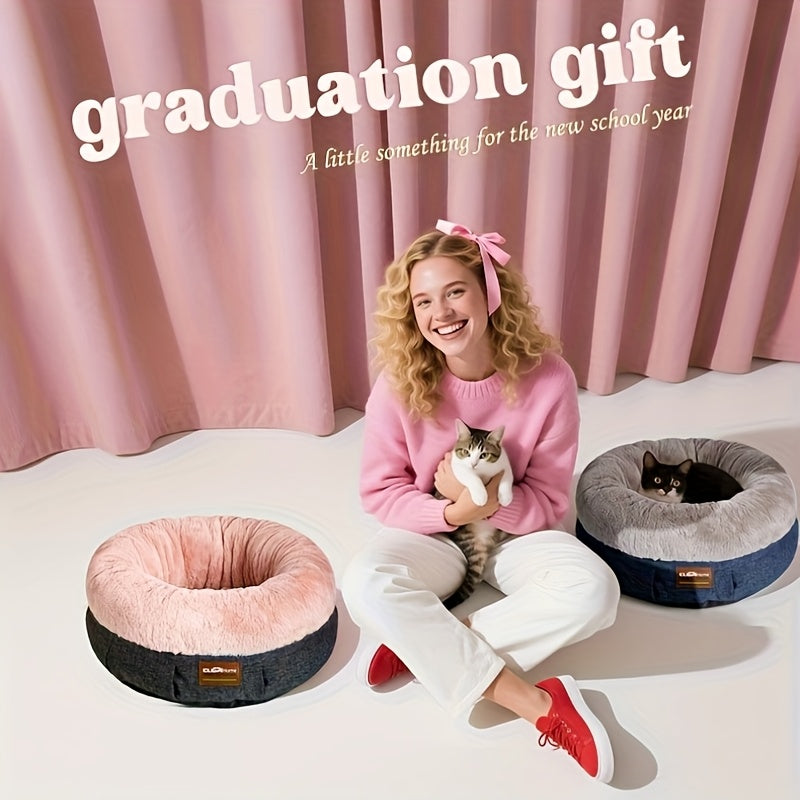 Indoor Cat Bed - 20-Inch Round Soft Pet Bed for Small Dogs And Cats Weighing Up to 11 Lbs, Comfortable Donut Shape with Elevated And Non-Slip Base, Machine Washable Fluffy Calming Bed for Kittens And Puppies